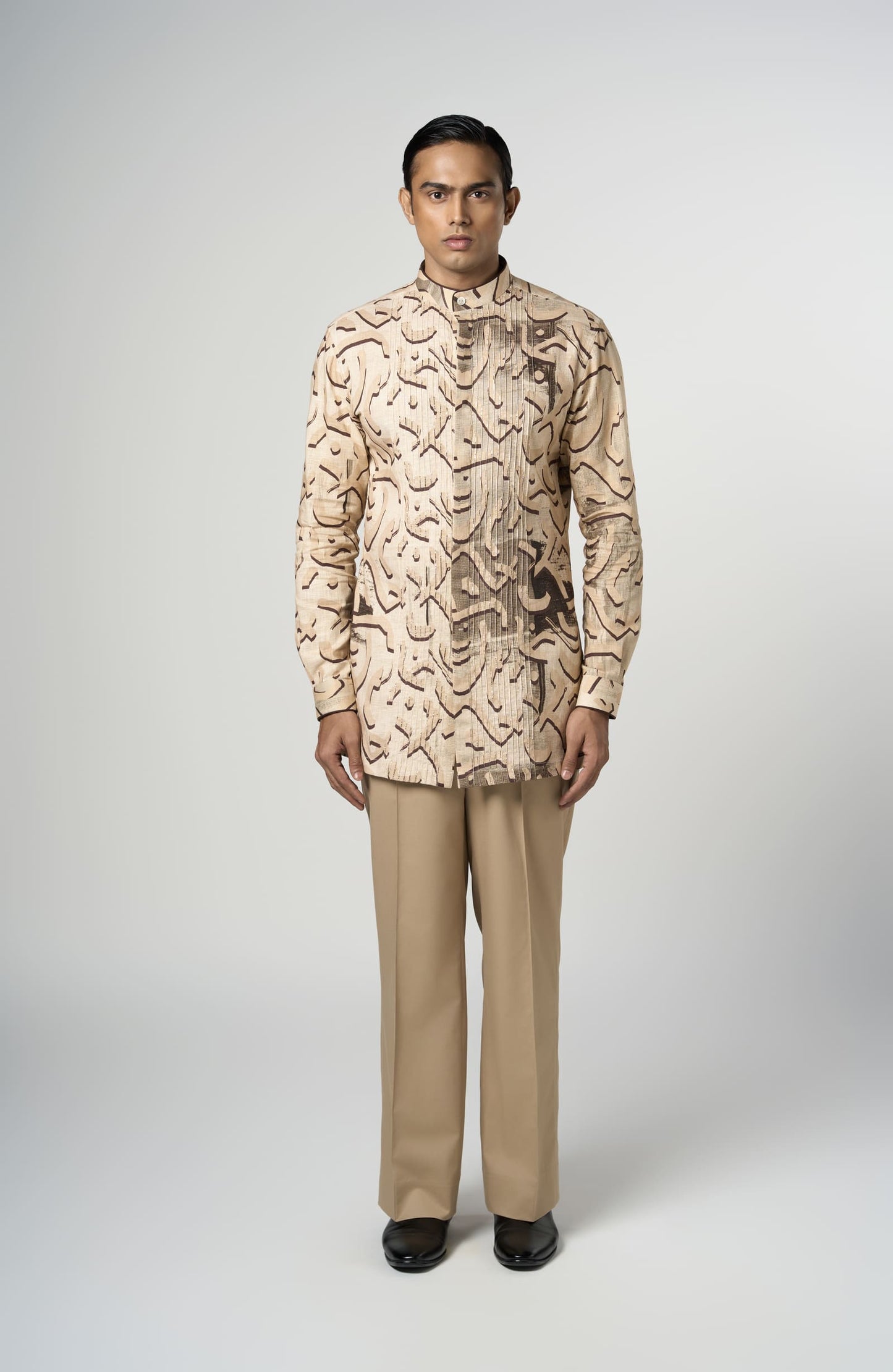 Beige Stucco Pin Tuck Kurta