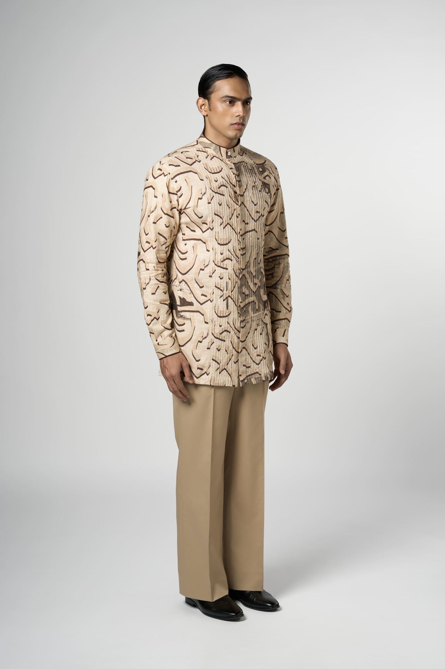 Beige Stucco Pin Tuck Kurta