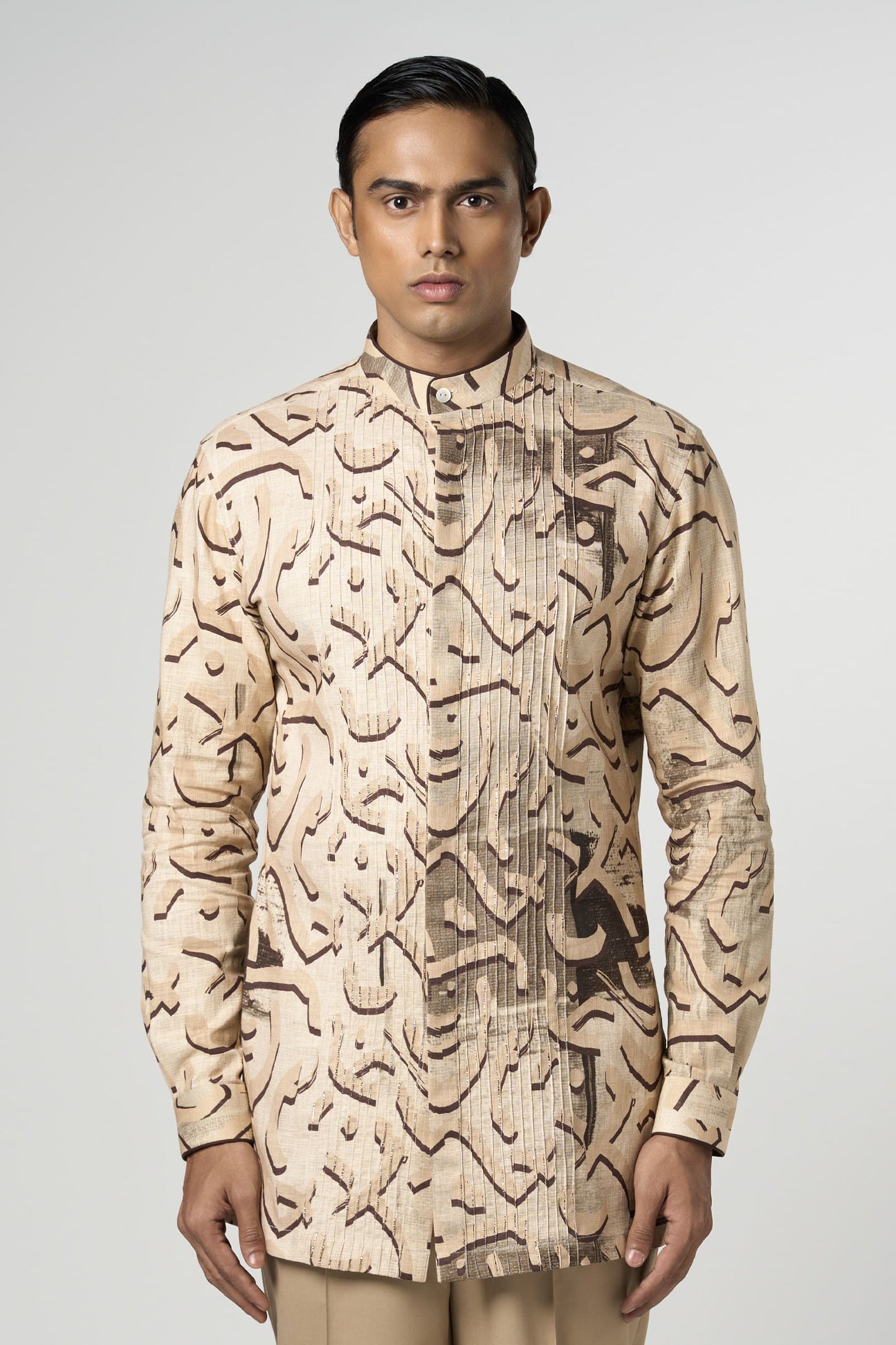 Beige Stucco Pin Tuck Kurta