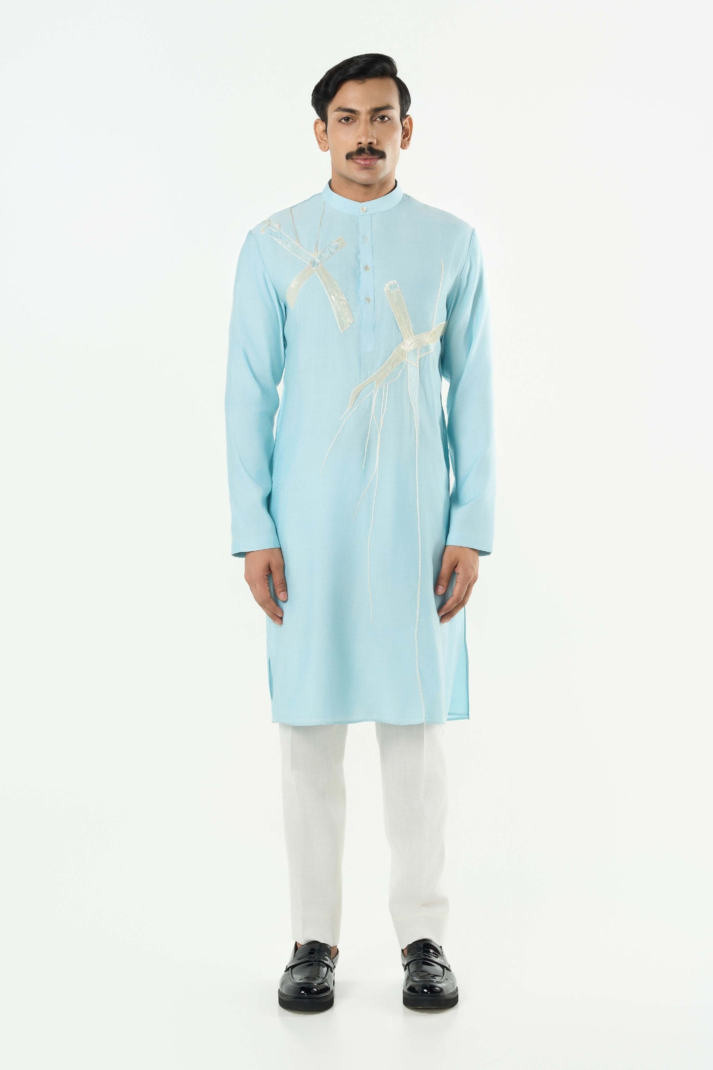 Axis Embroidered Kurta - Pastel Blue