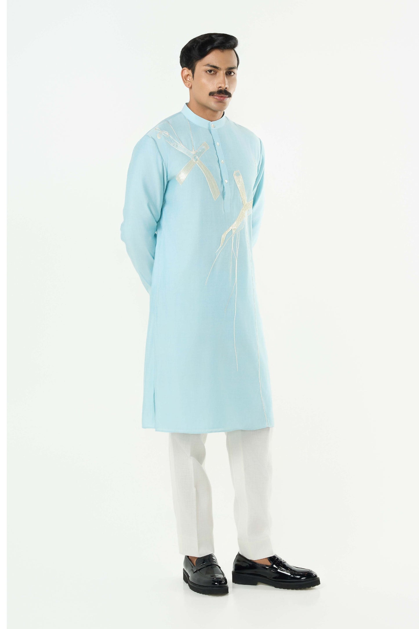 Axis Embroidered Kurta - Pastel Blue
