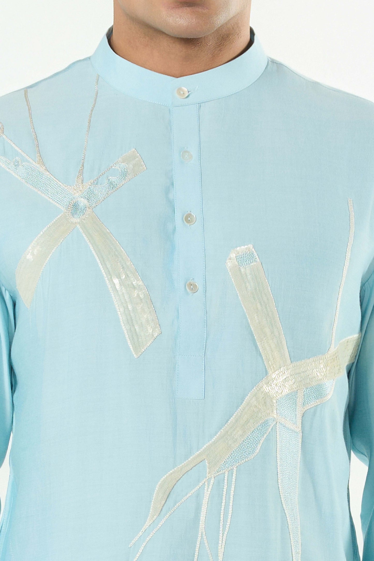Axis Embroidered Kurta - Pastel Blue