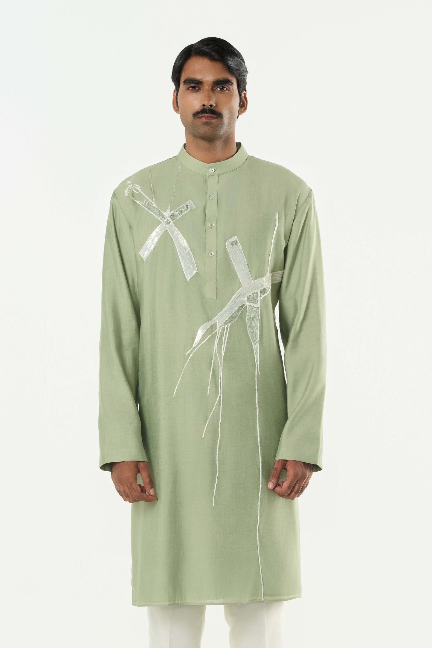 Axis Embroidered Kurta - Sage Green