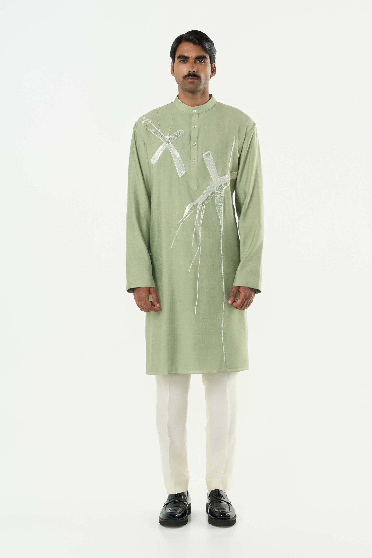 Axis Embroidered Kurta - Sage Green