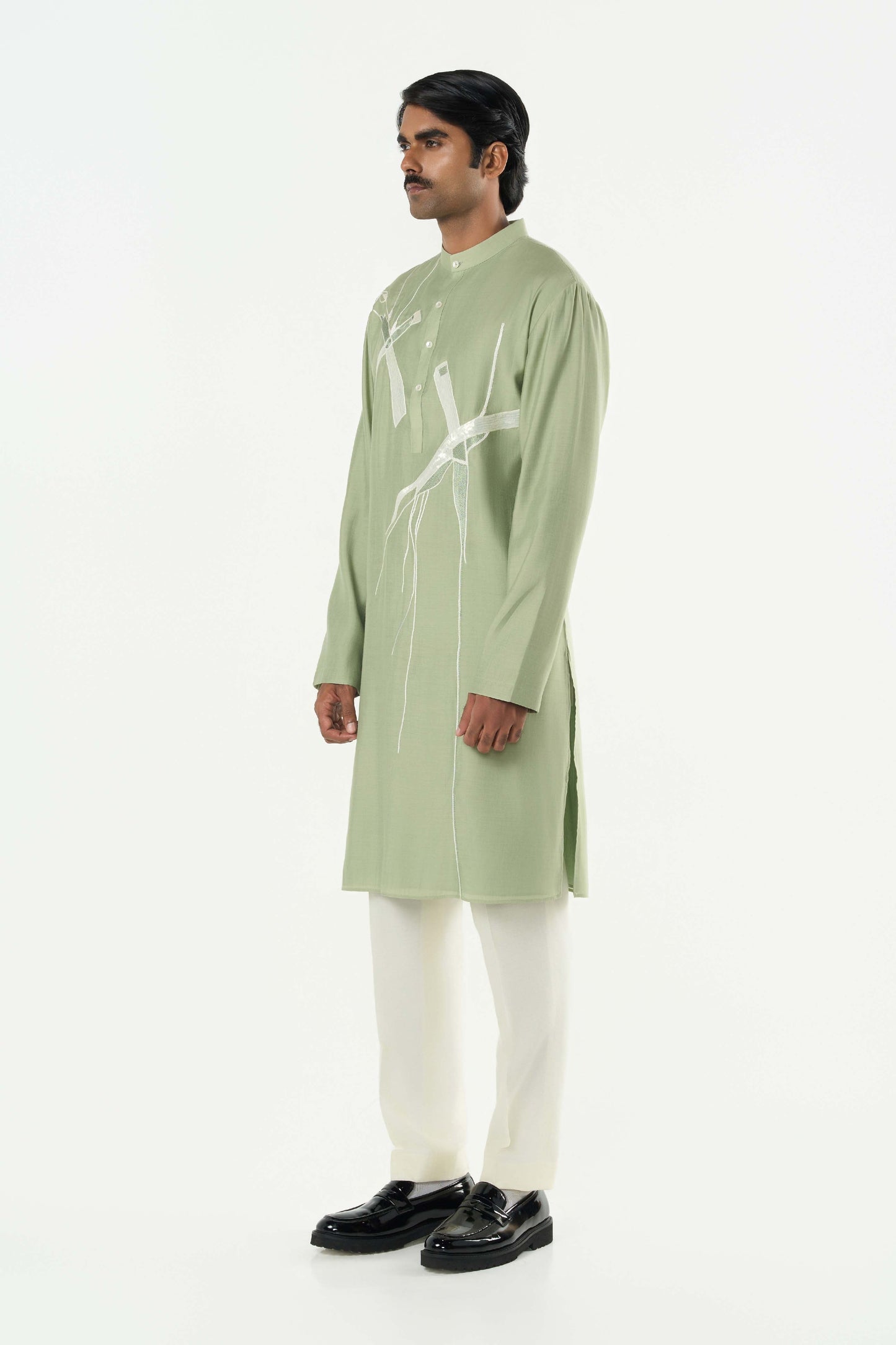 Axis Embroidered Kurta - Sage Green