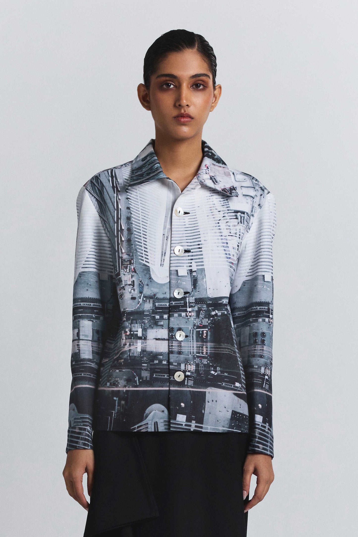 City Perspective Print Shacket