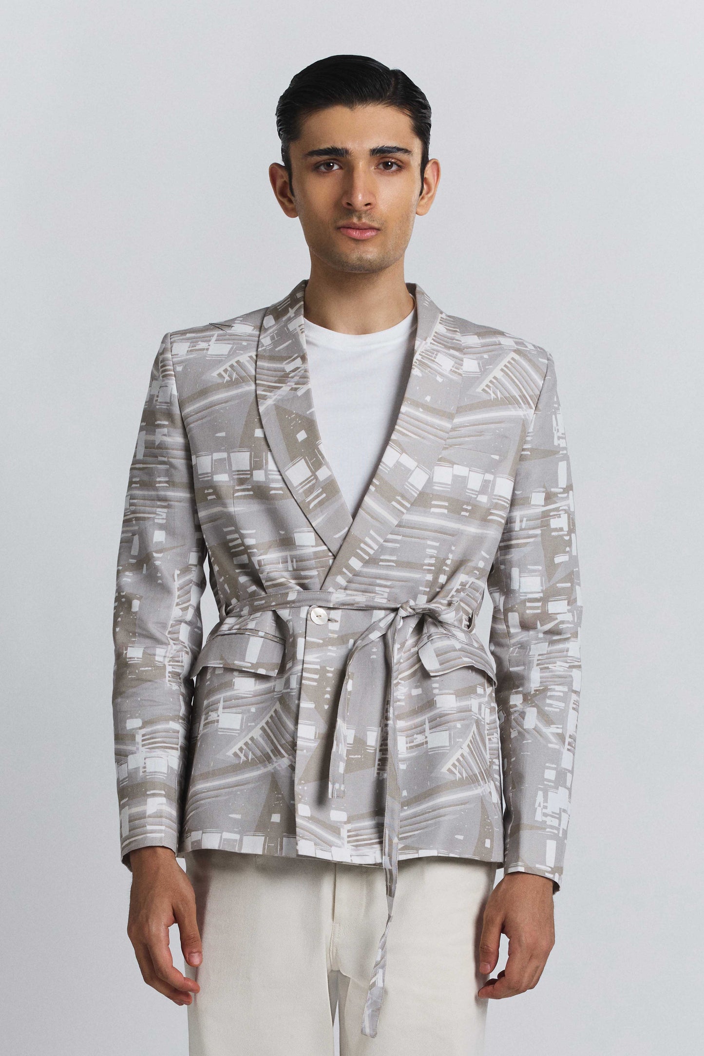 Contour Grid Belted Blazer