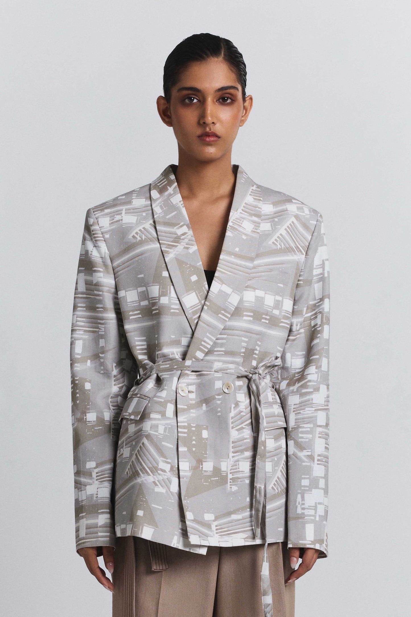 Contour Grid Belted Blazer