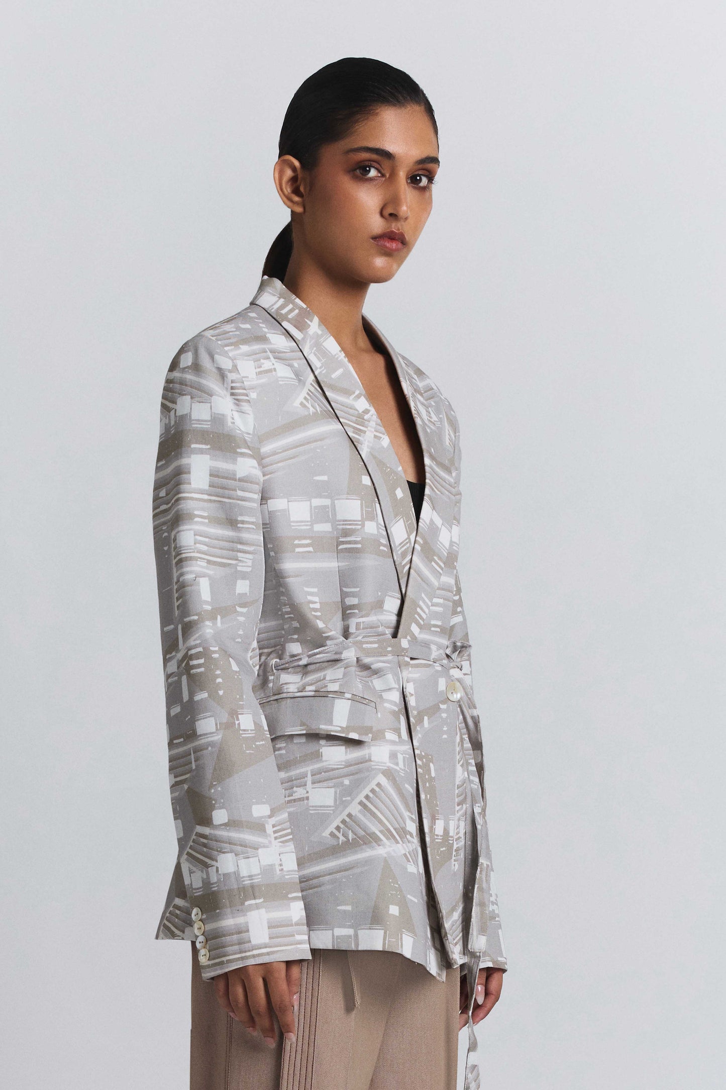 Contour Grid Belted Blazer
