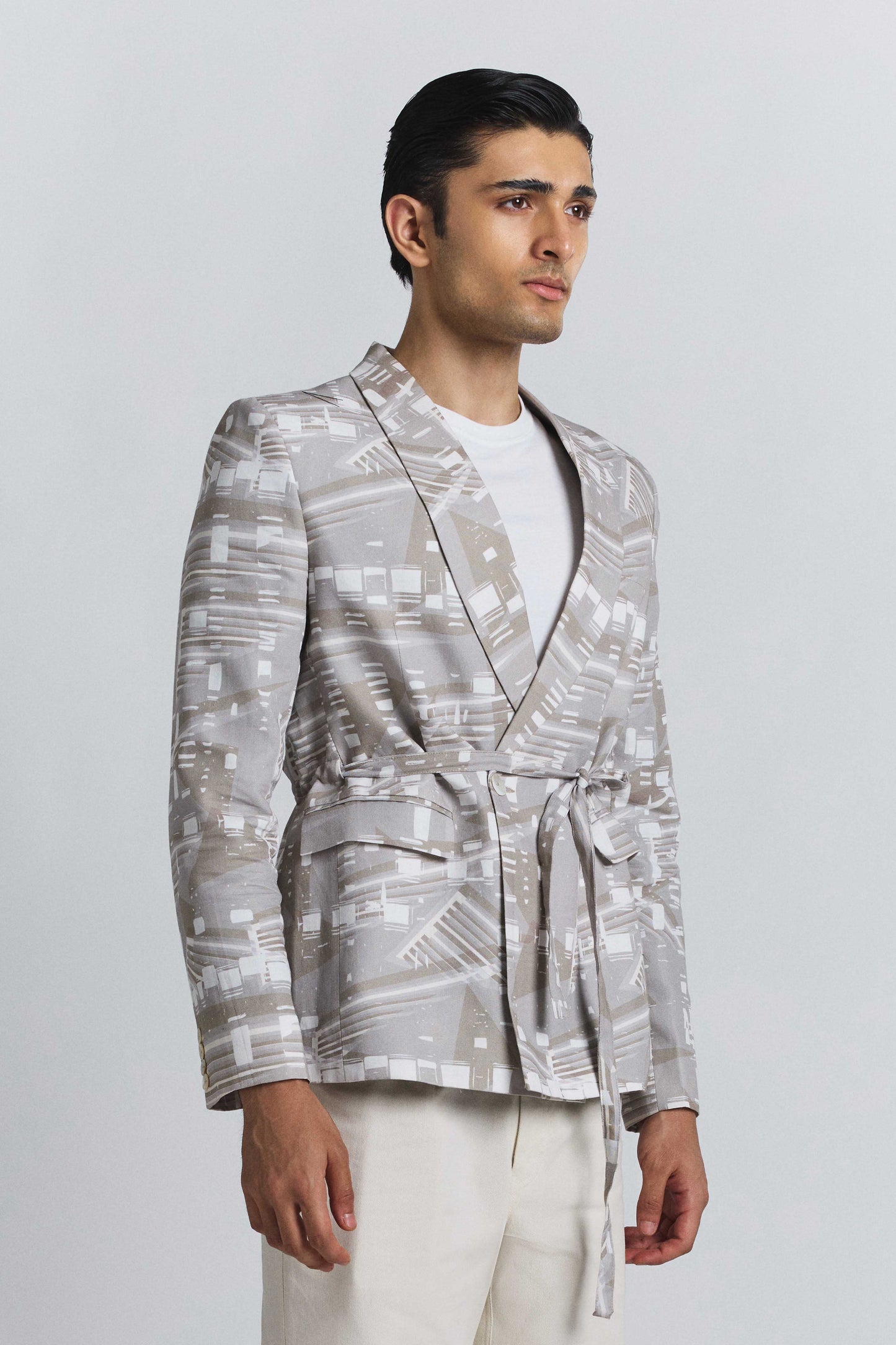 Contour Grid Belted Blazer