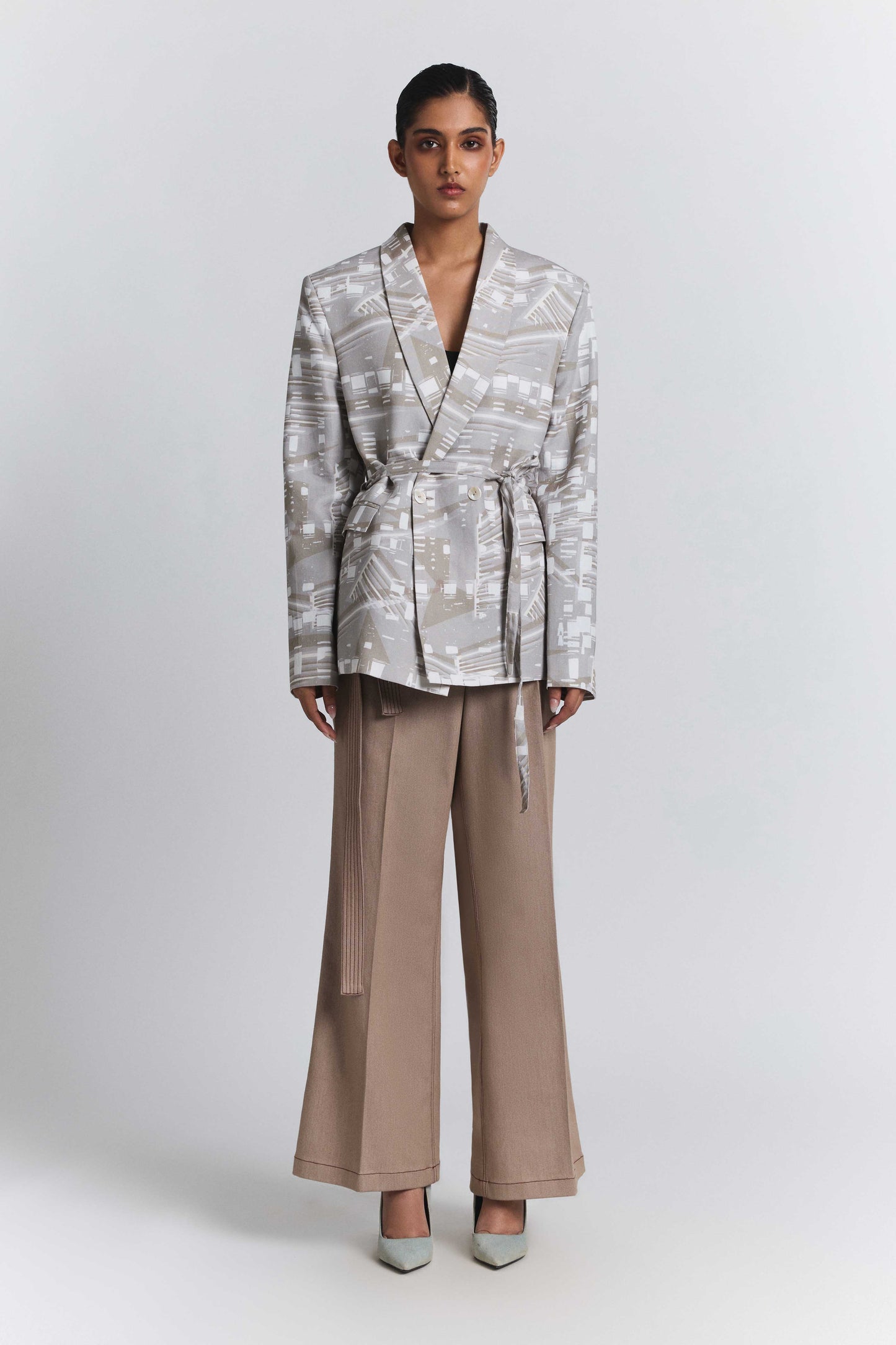Contour Grid Belted Blazer