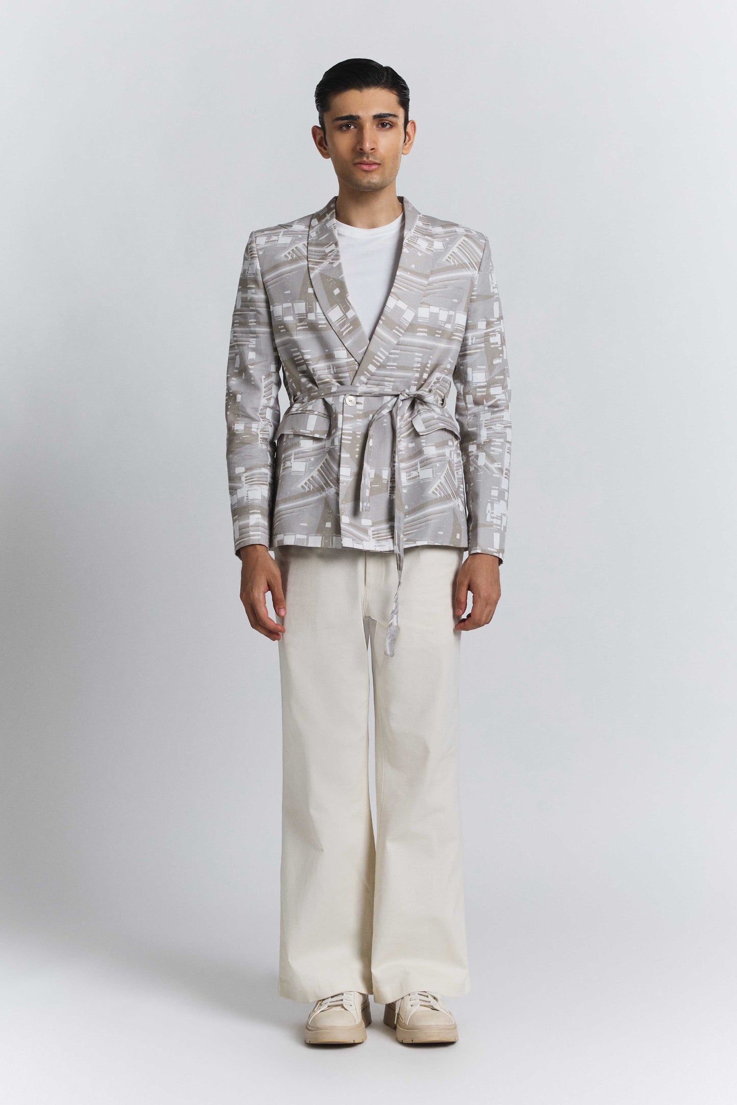 Contour Grid Belted Blazer