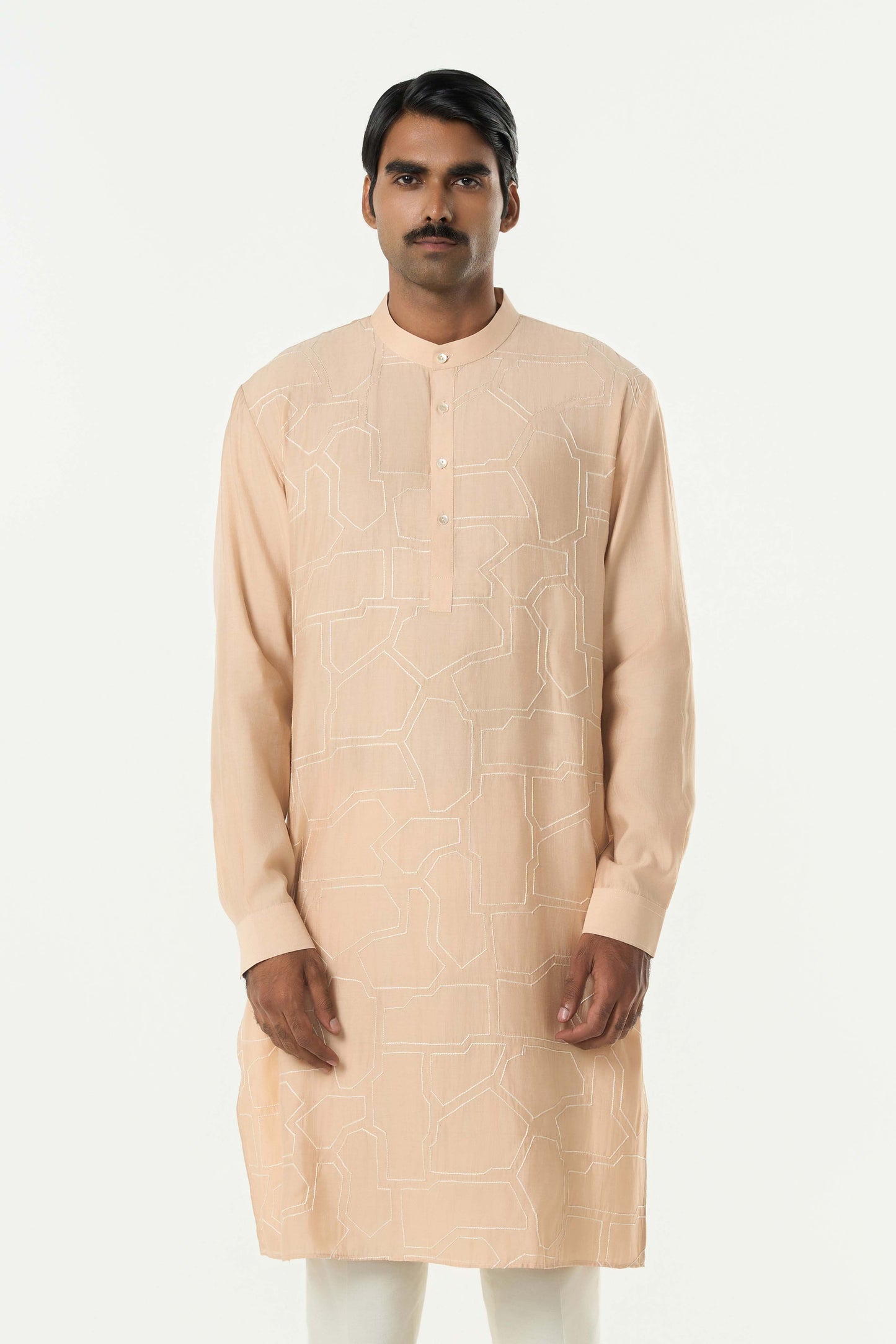 Geo Block Kurta - Beige