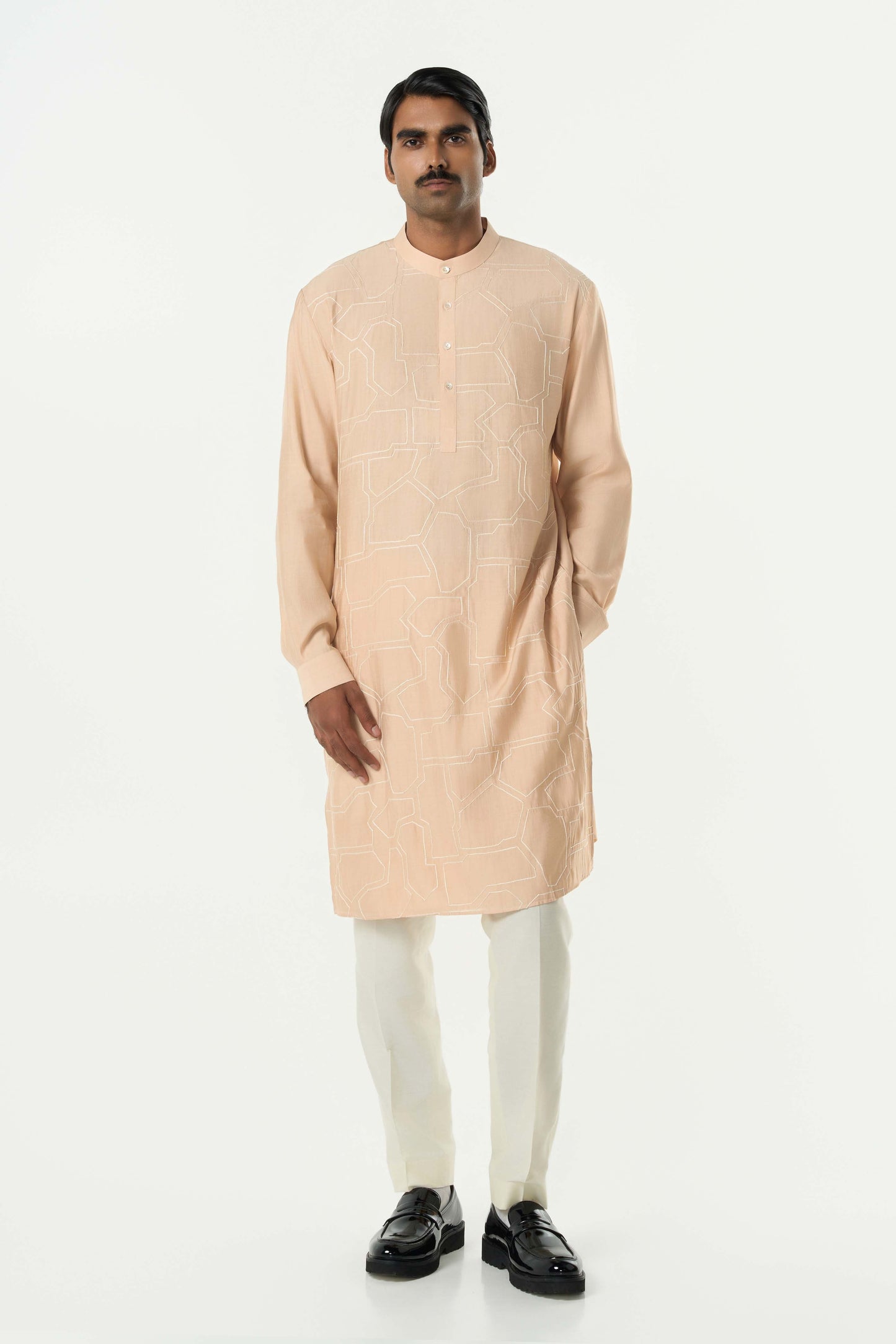 Geo Block Kurta - Beige