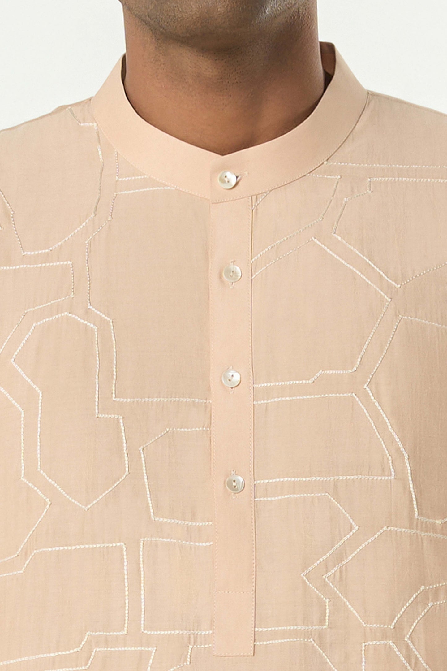 Geo Block Kurta - Beige