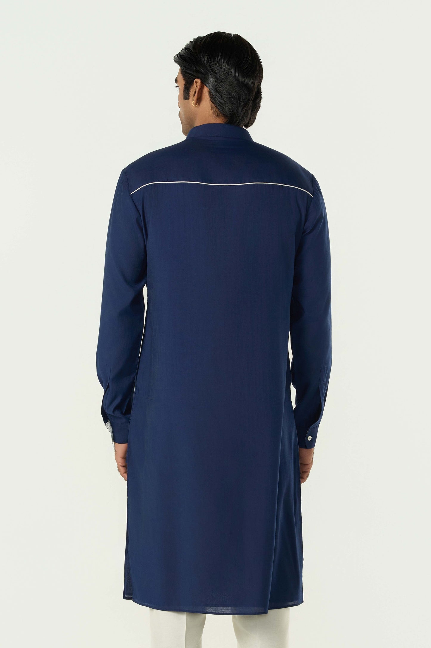 Geo Block Kurta - Navy Blue