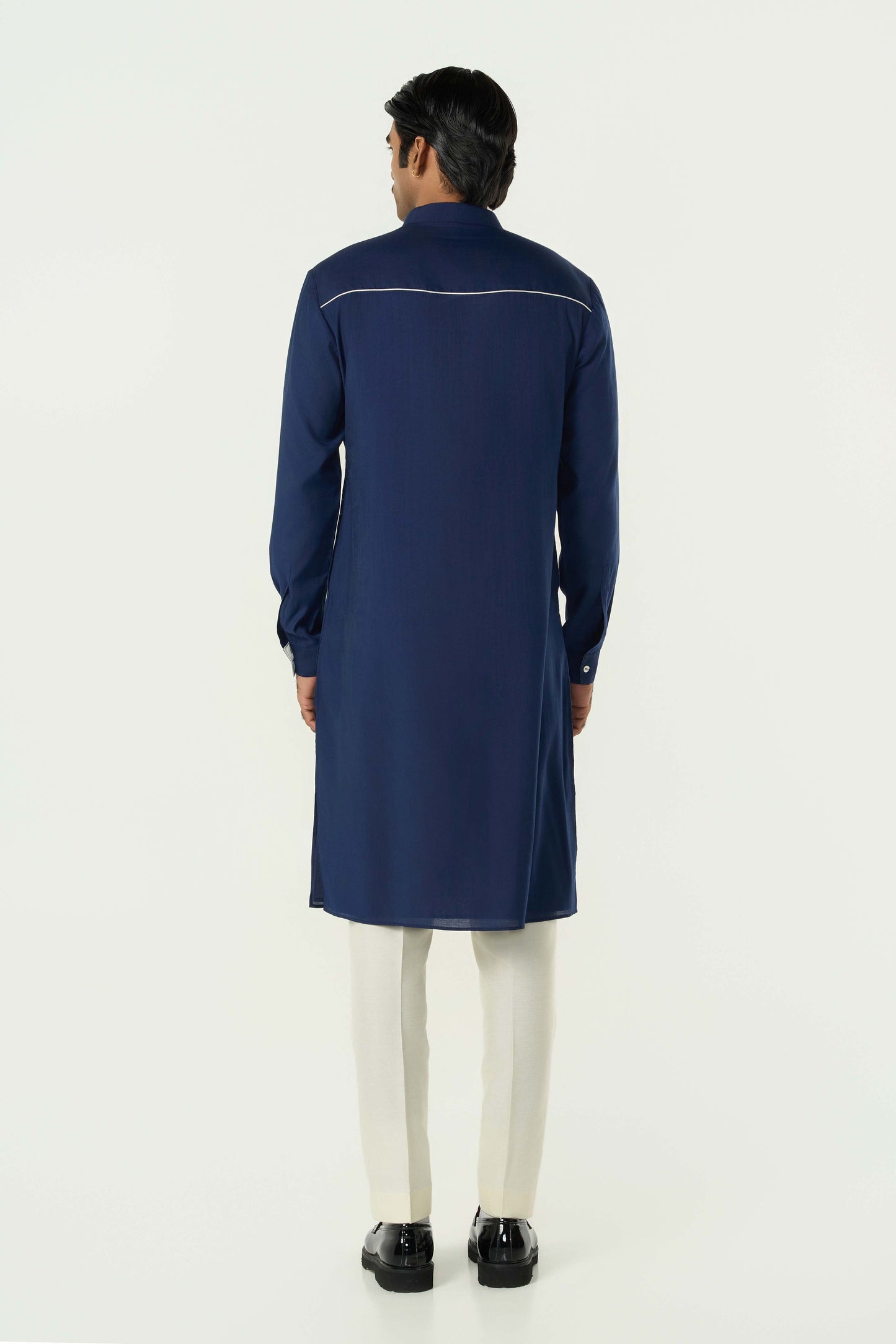 Geo Block Kurta - Navy Blue