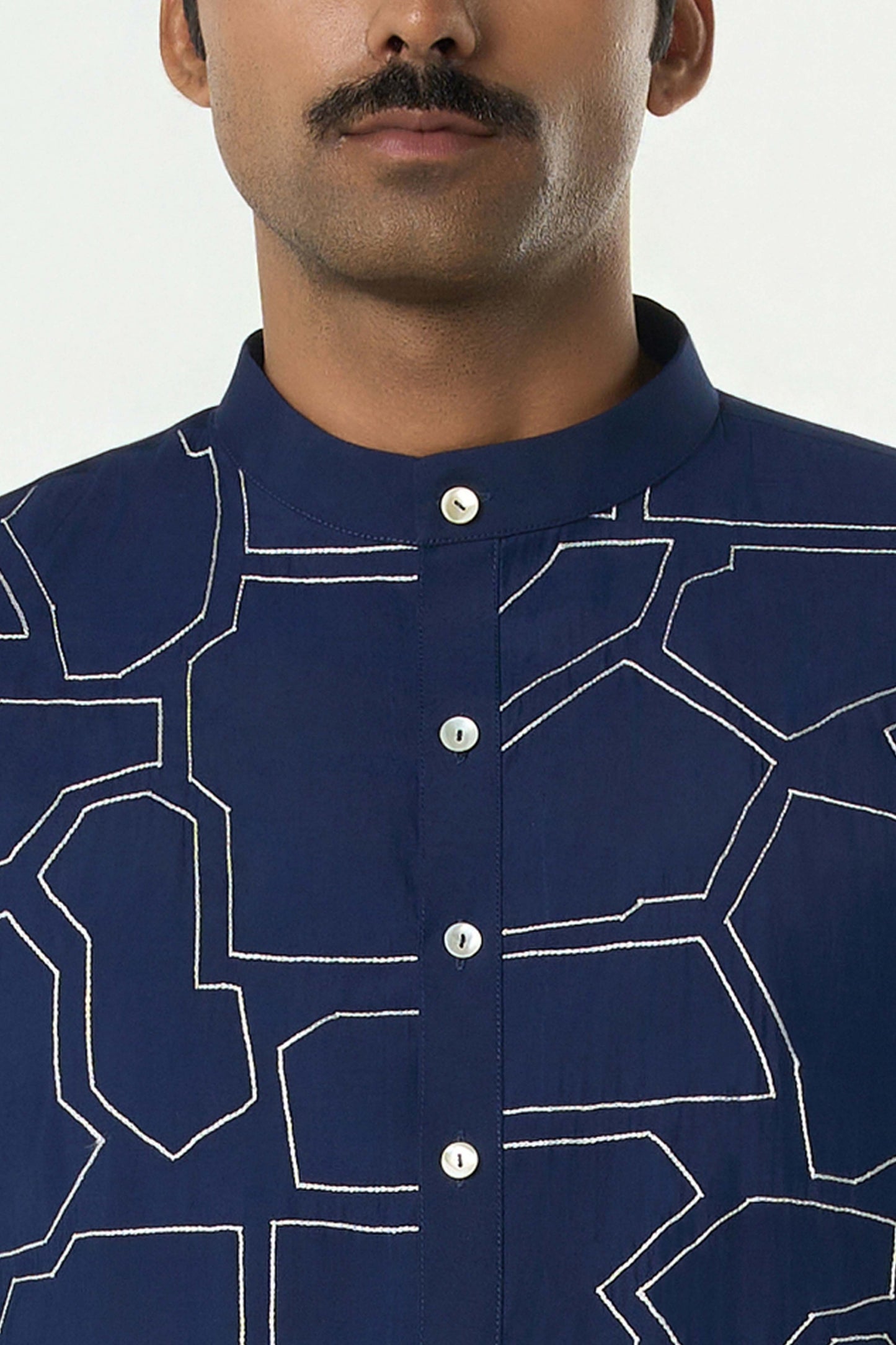 Geo Block Kurta - Navy Blue