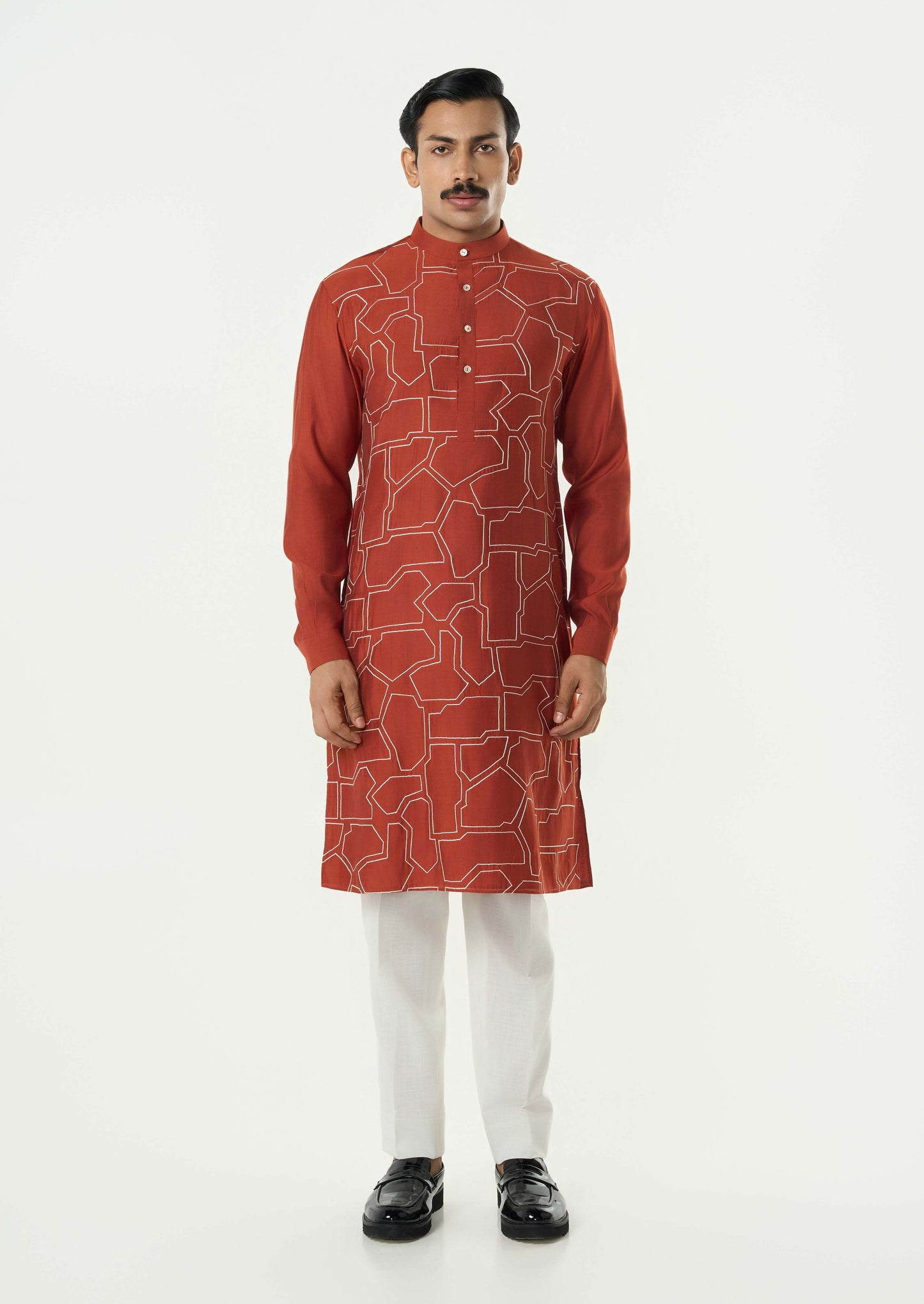 Geo Block Kurta - Rust