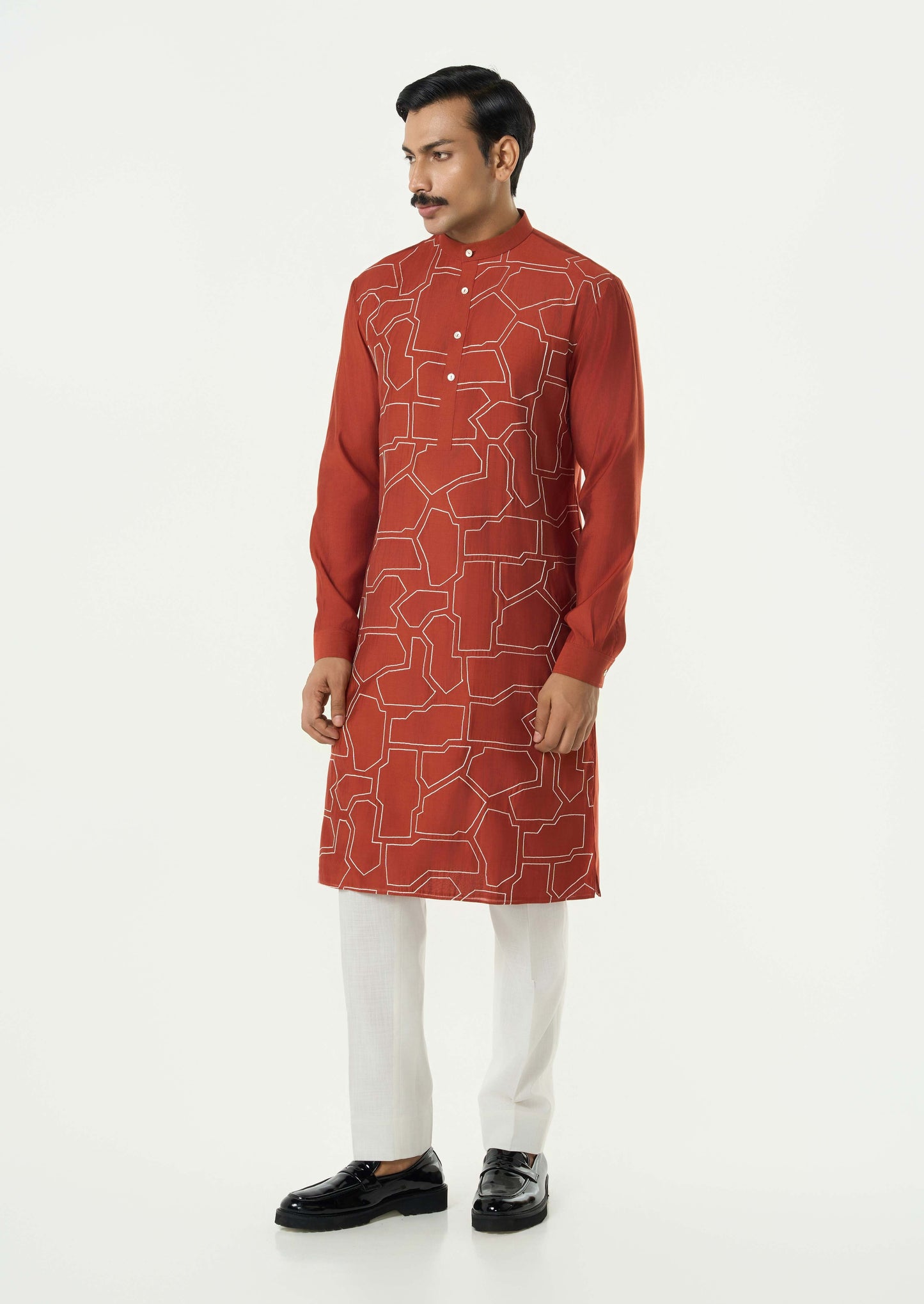 Geo Block Kurta - Rust
