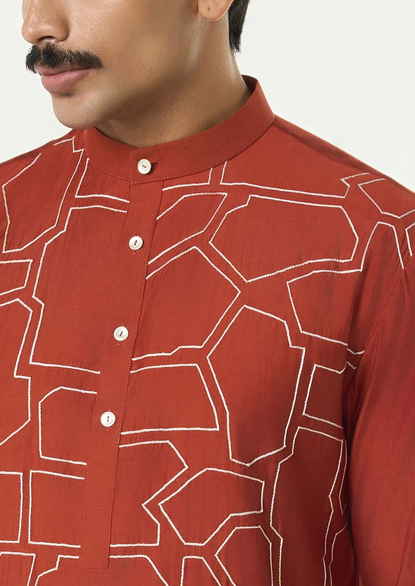 Geo Block Kurta - Rust