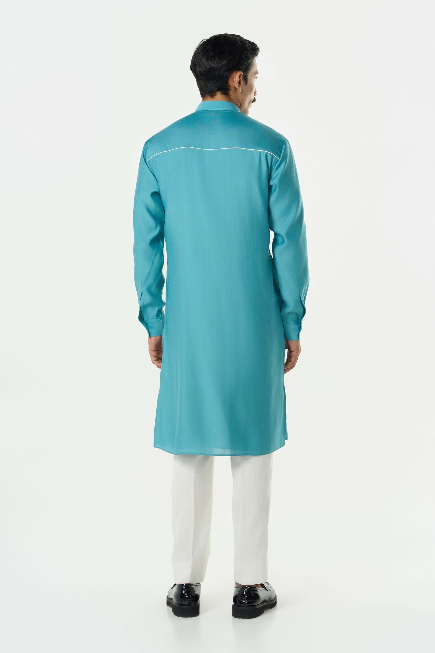 Geo Block Kurta - Teal Blue