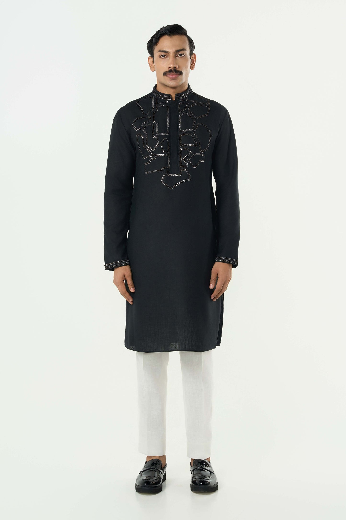 Geo Frame Kurta - Black