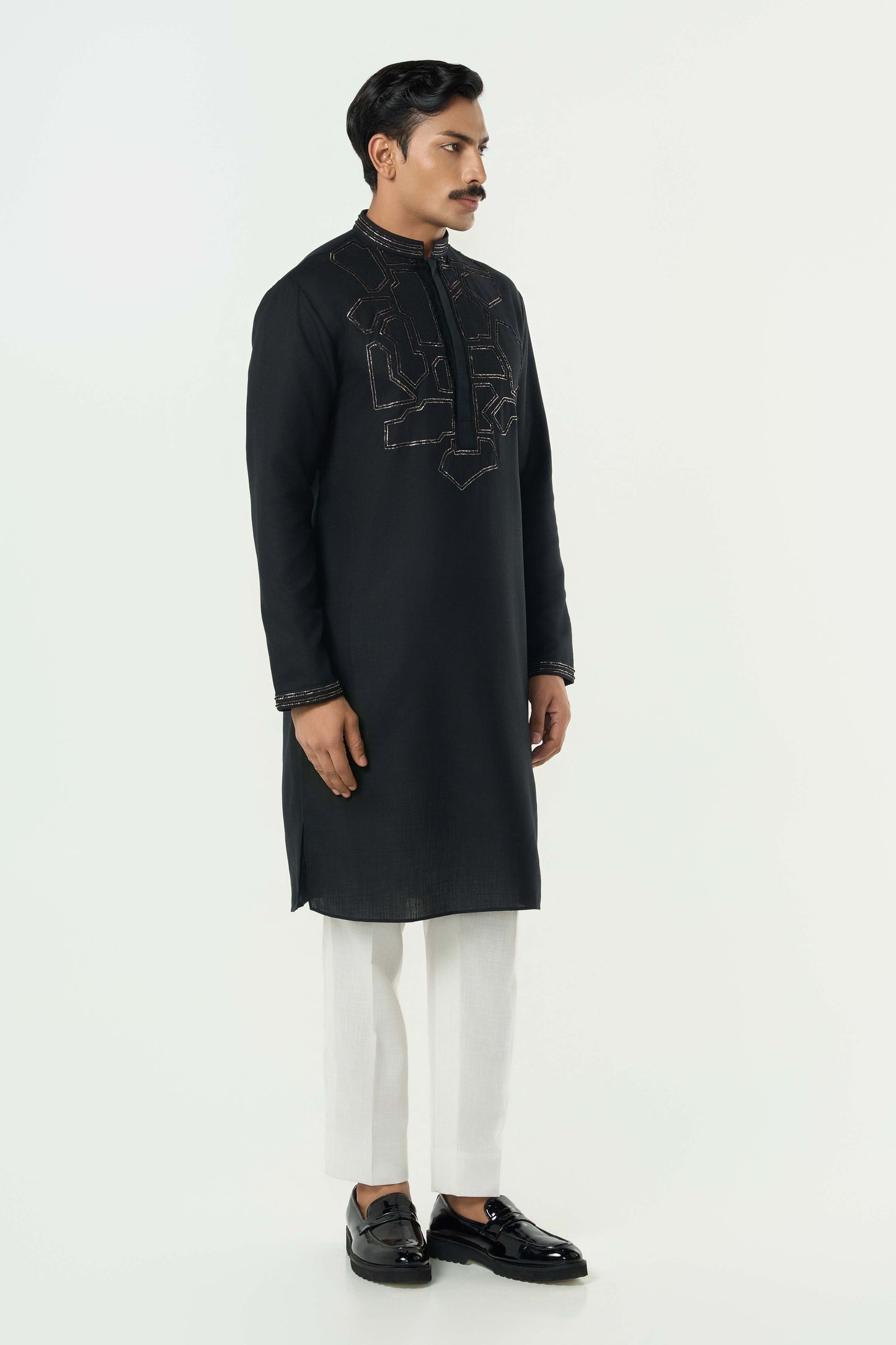 Geo Frame Kurta - Black