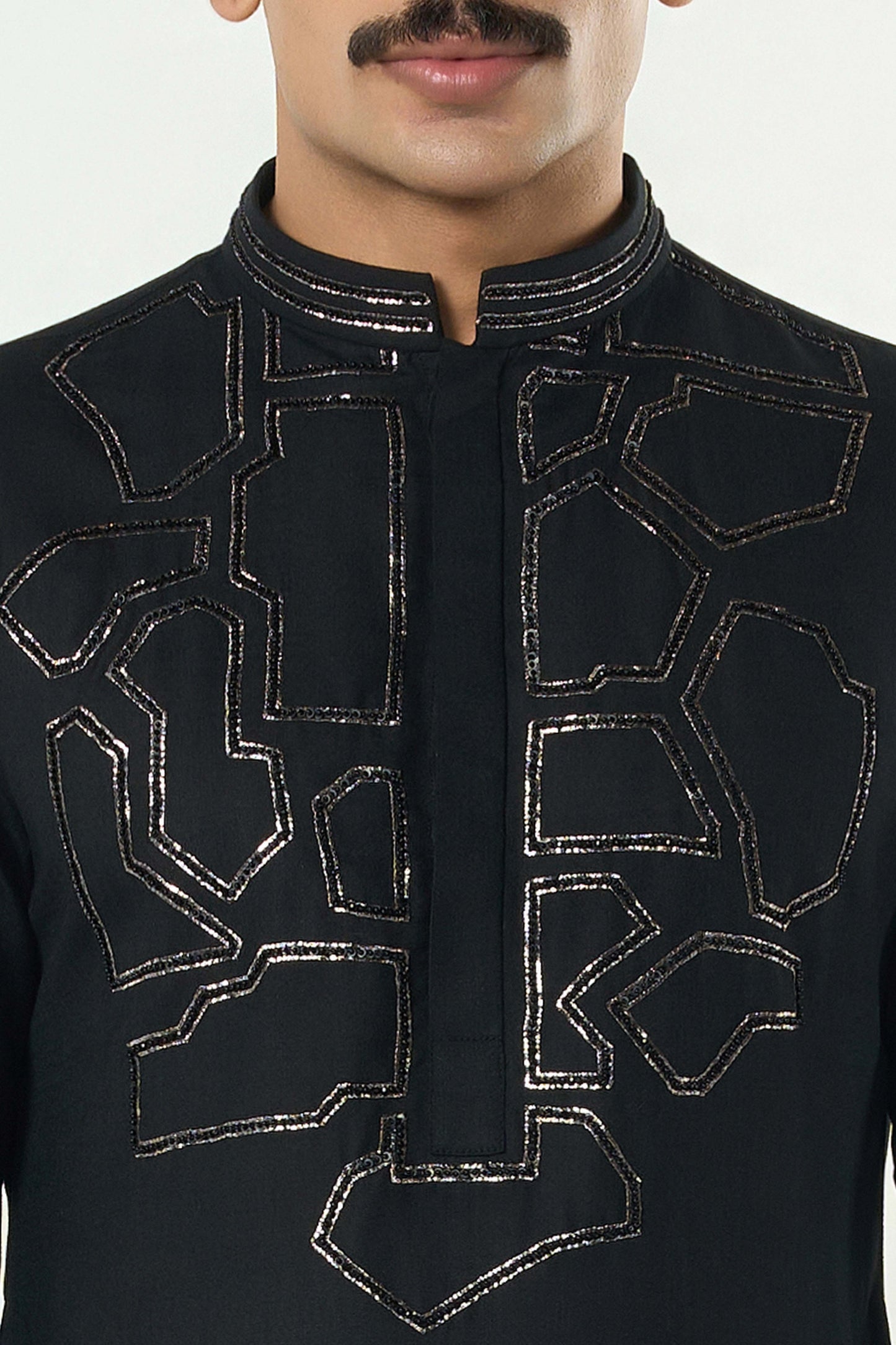 Geo Frame Kurta - Black