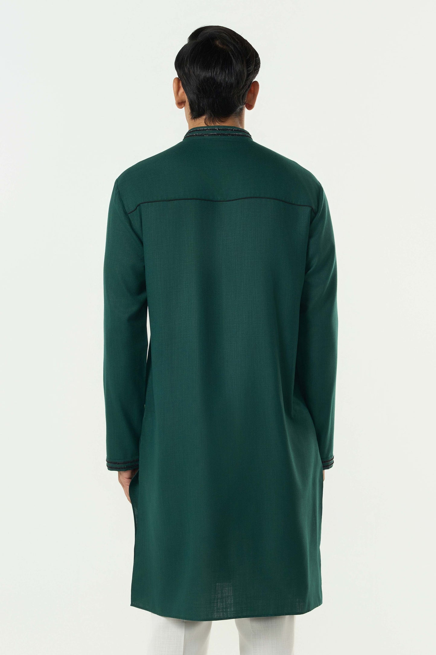 Geo Frame Kurta - Bottle Green