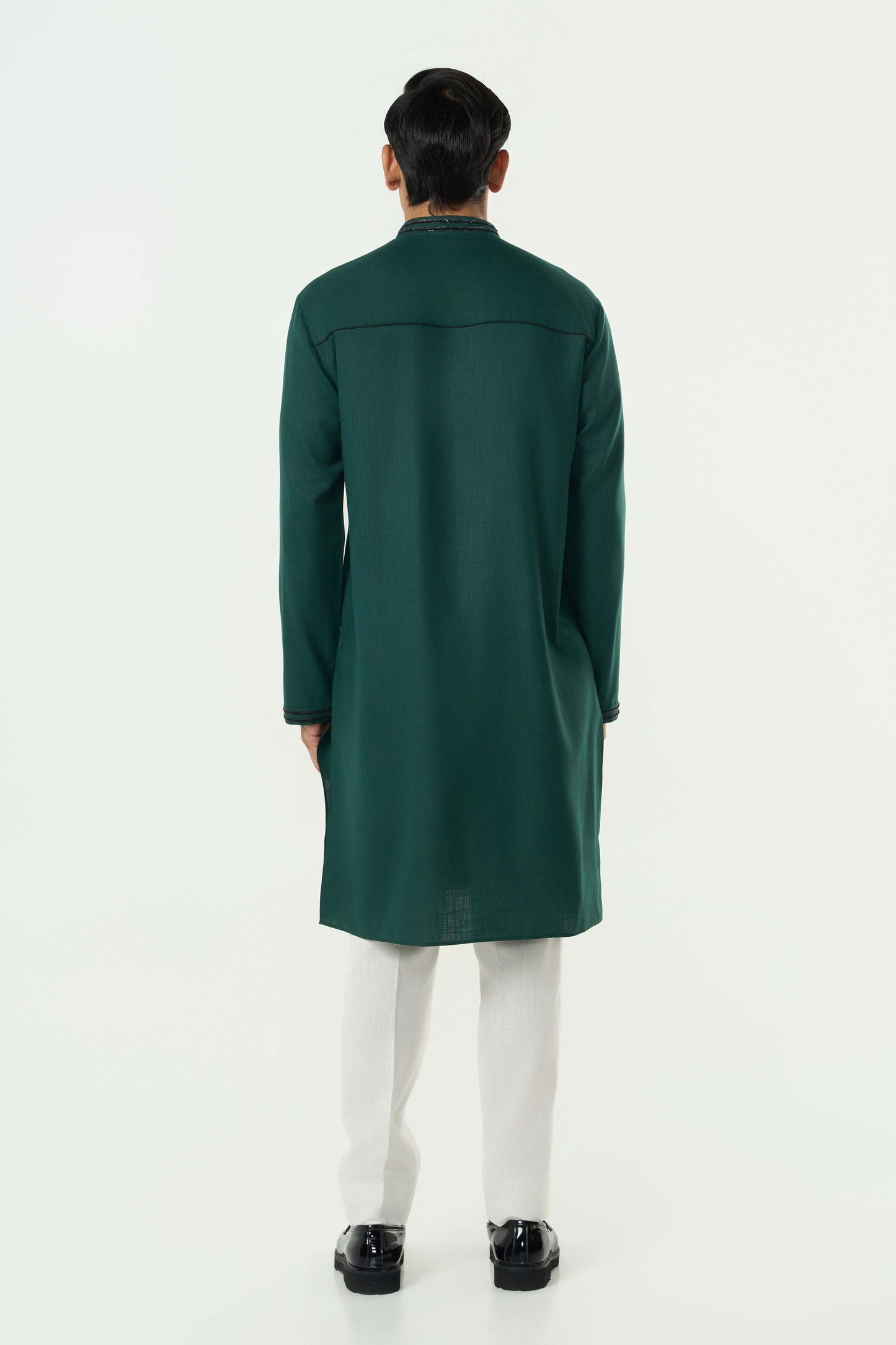 Geo Frame Kurta - Bottle Green