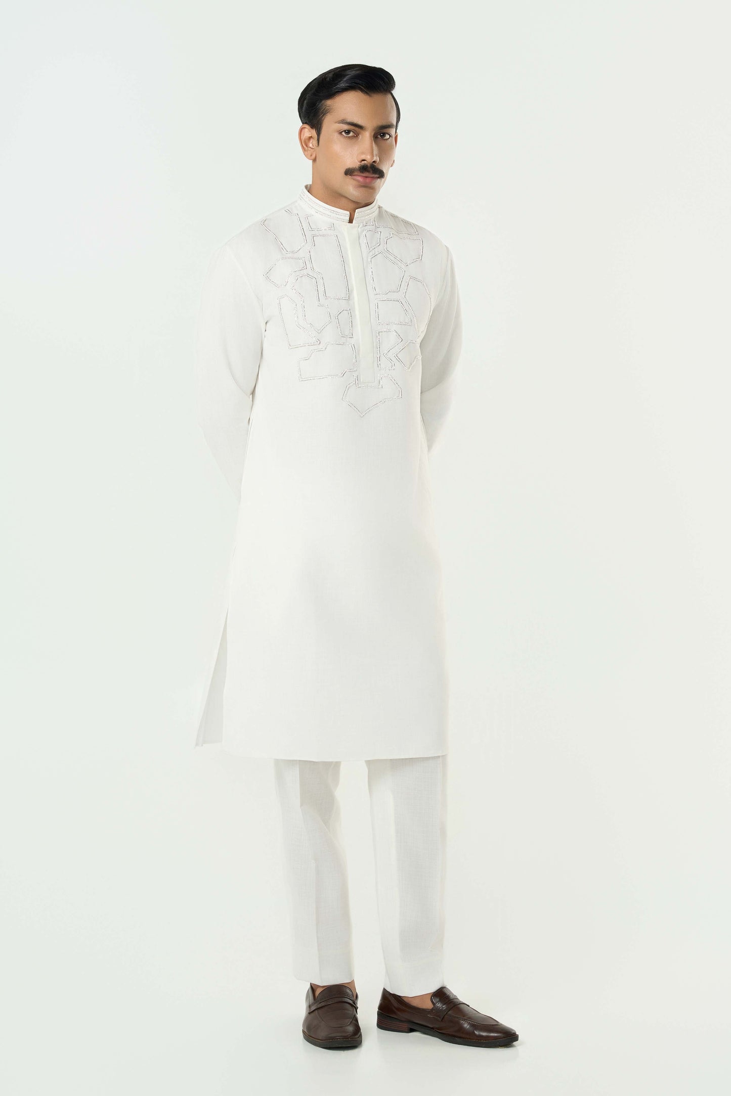 Geo Frame Kurta - Off White