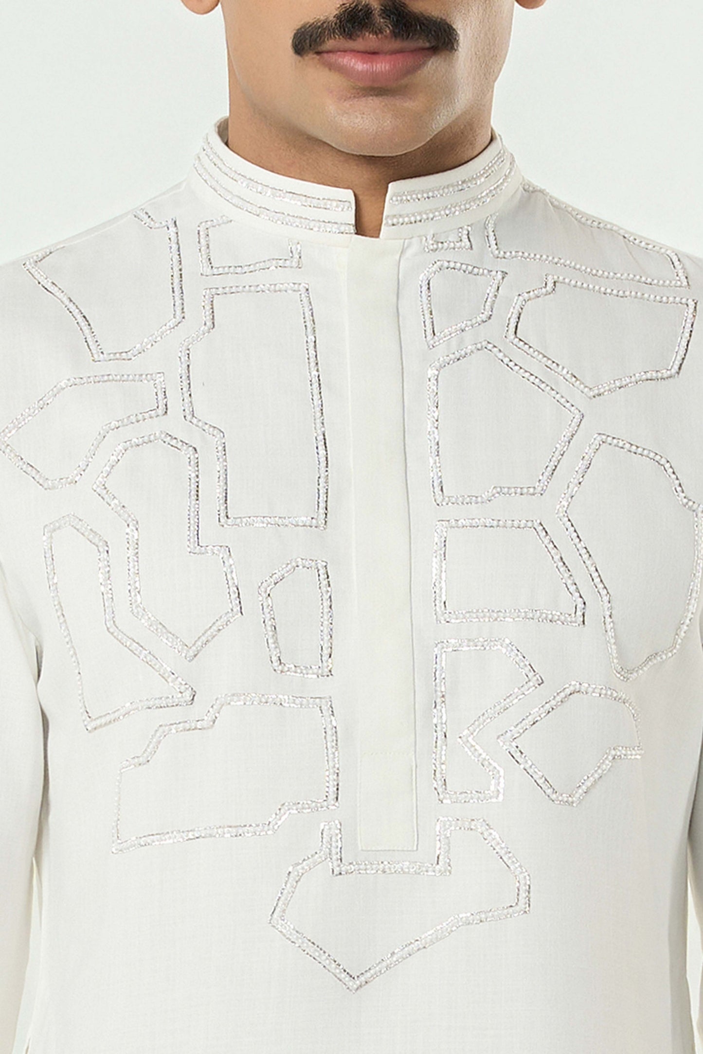 Geo Frame Kurta - Off White