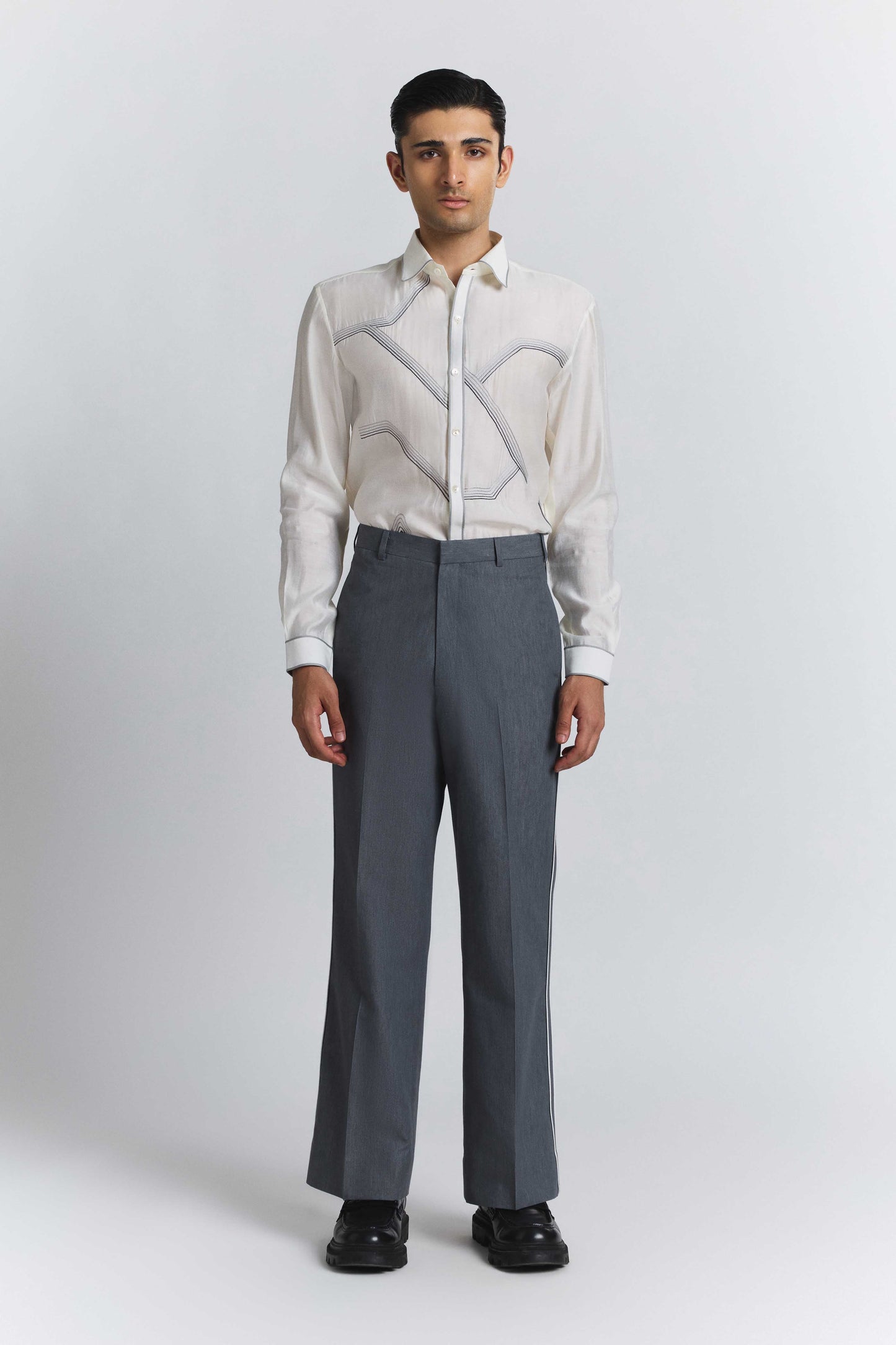 Geofaceted Piping Pants