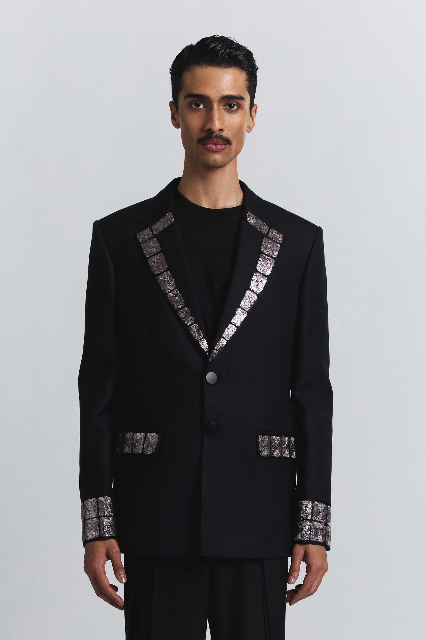 Grid Alloy Embellished Blazer