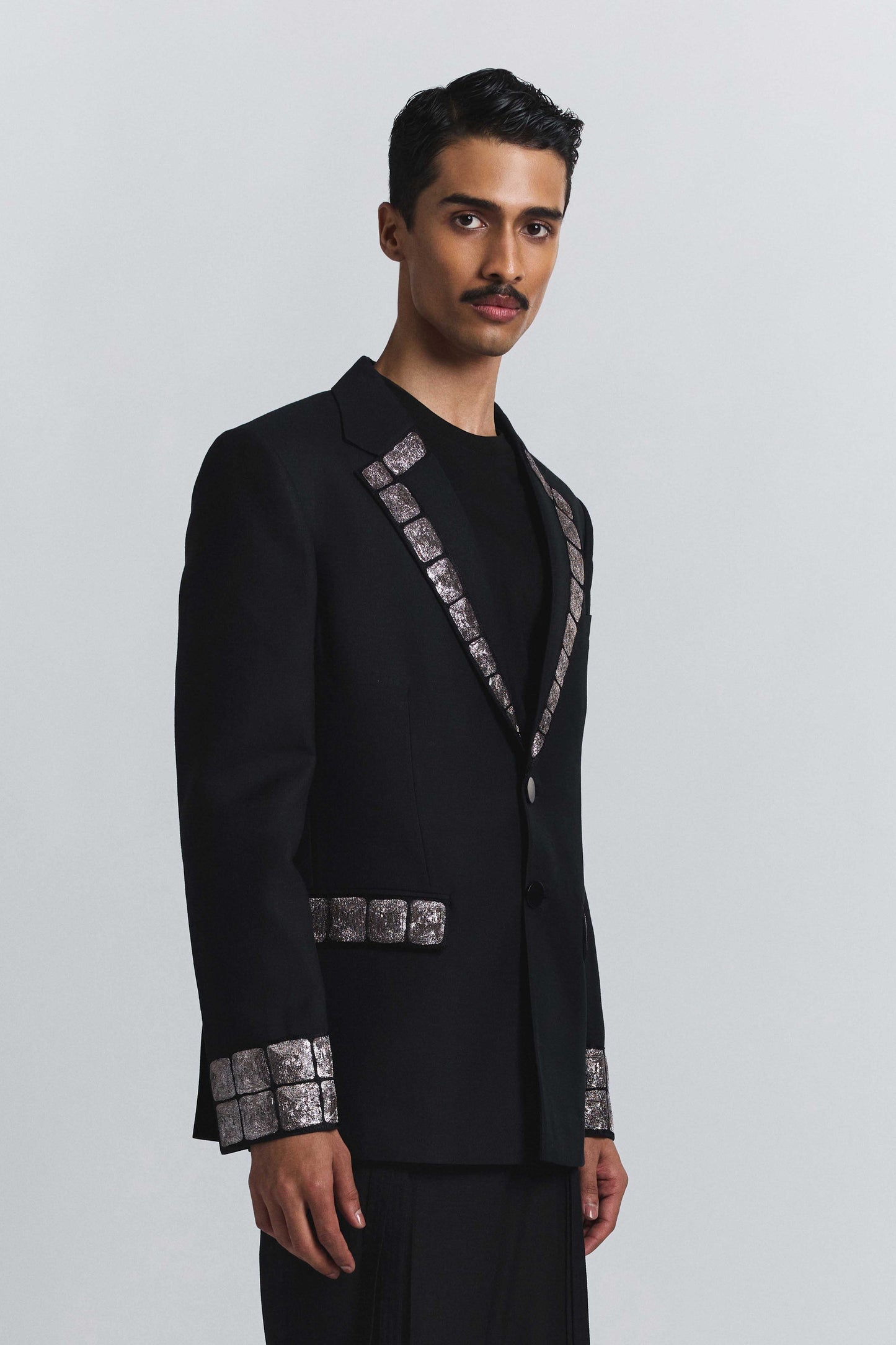 Grid Alloy Embellished Blazer