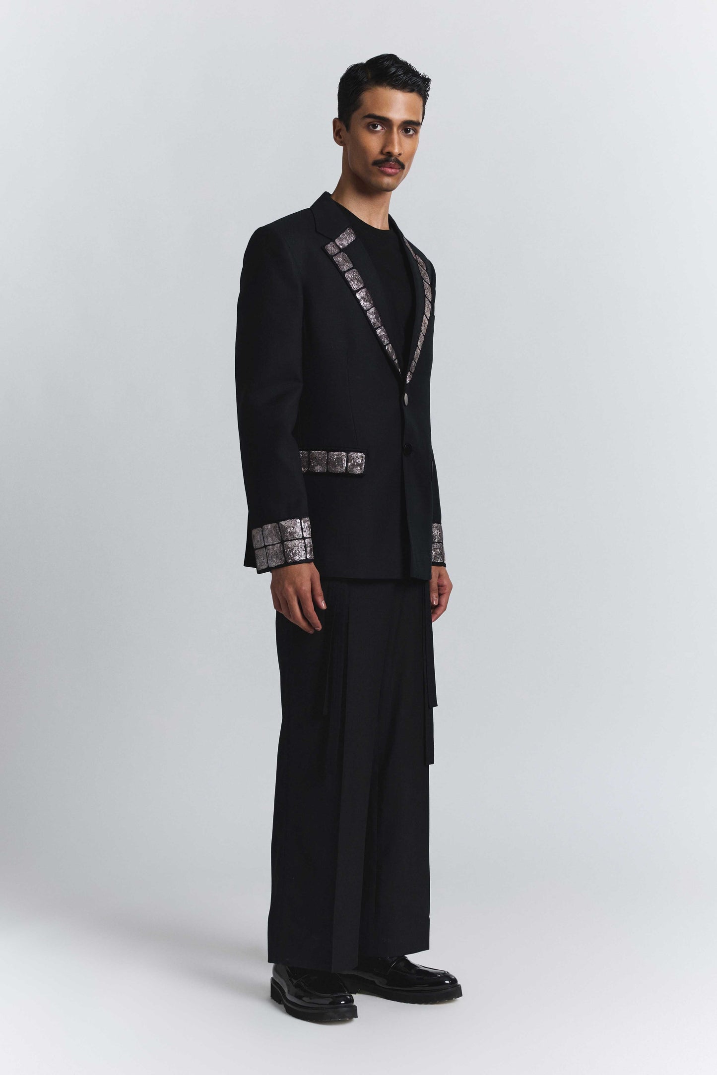 Grid Alloy Embellished Blazer