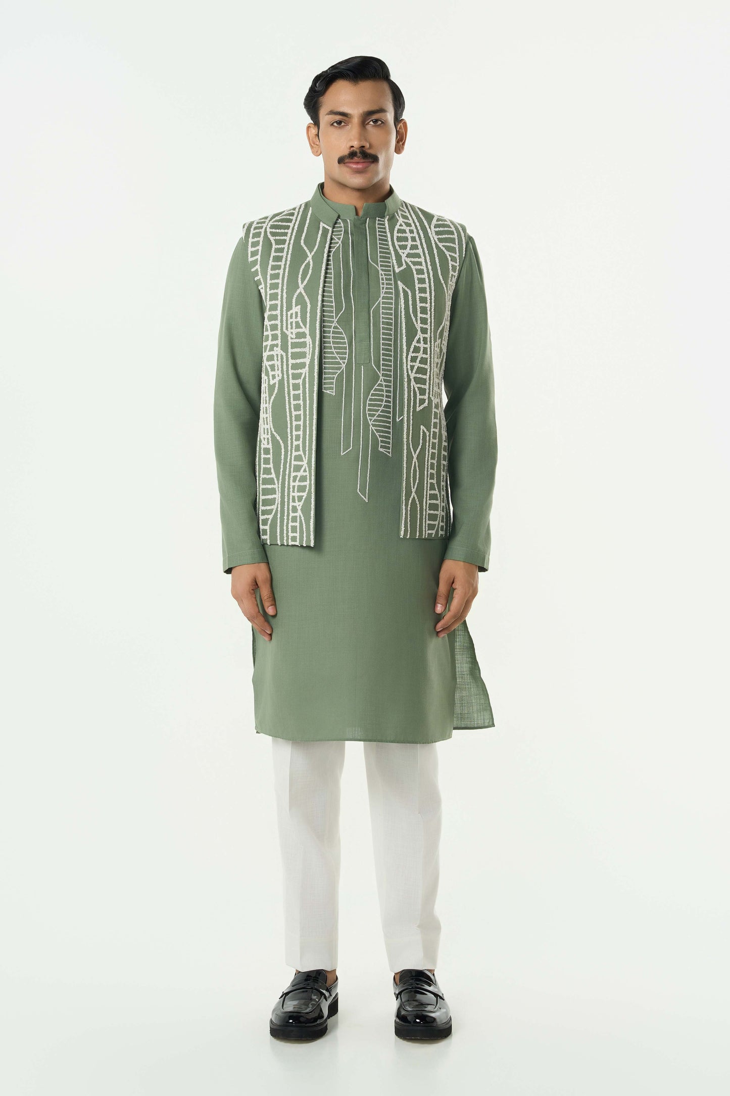 Grill Grid Bandi Jacket Set - Sage green