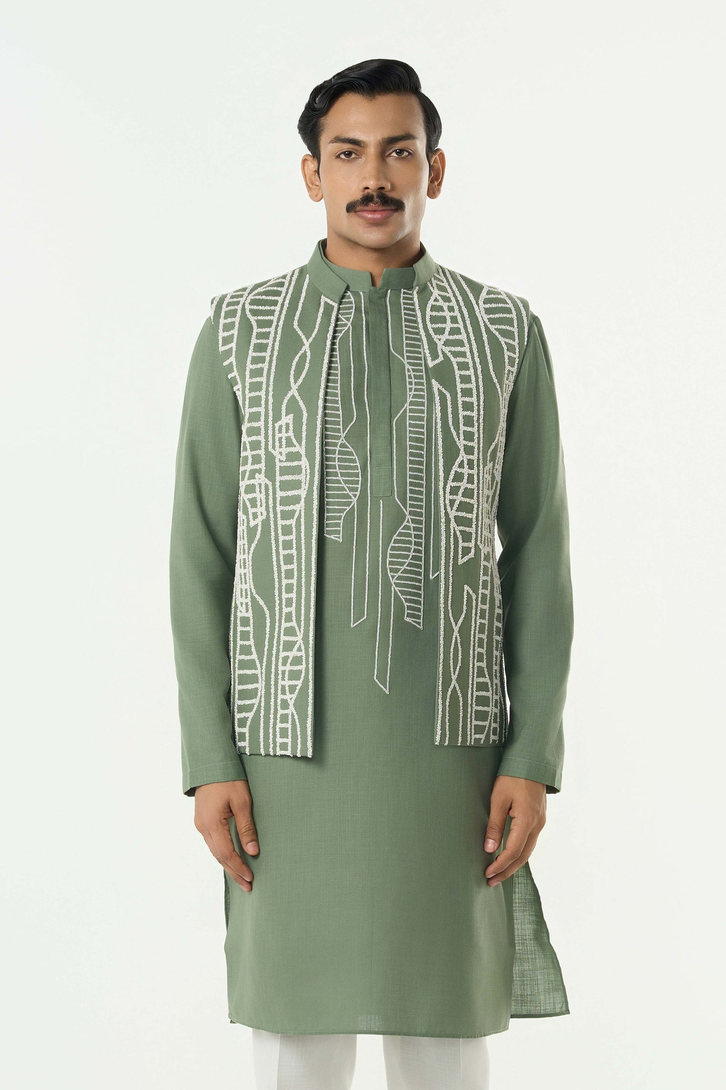 Grill Grid Bandi Jacket Set - Sage green