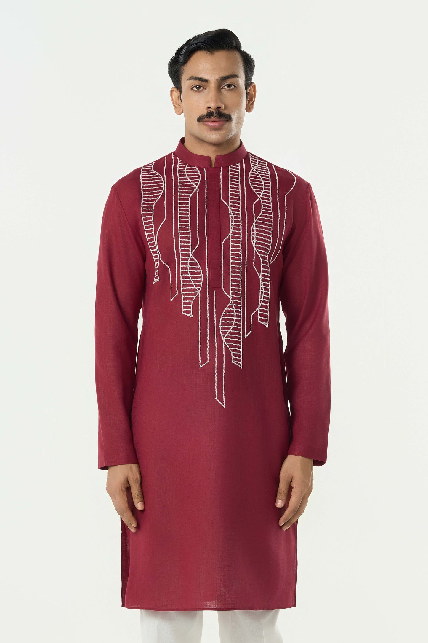 Grill Grid Kurta - Maroon
