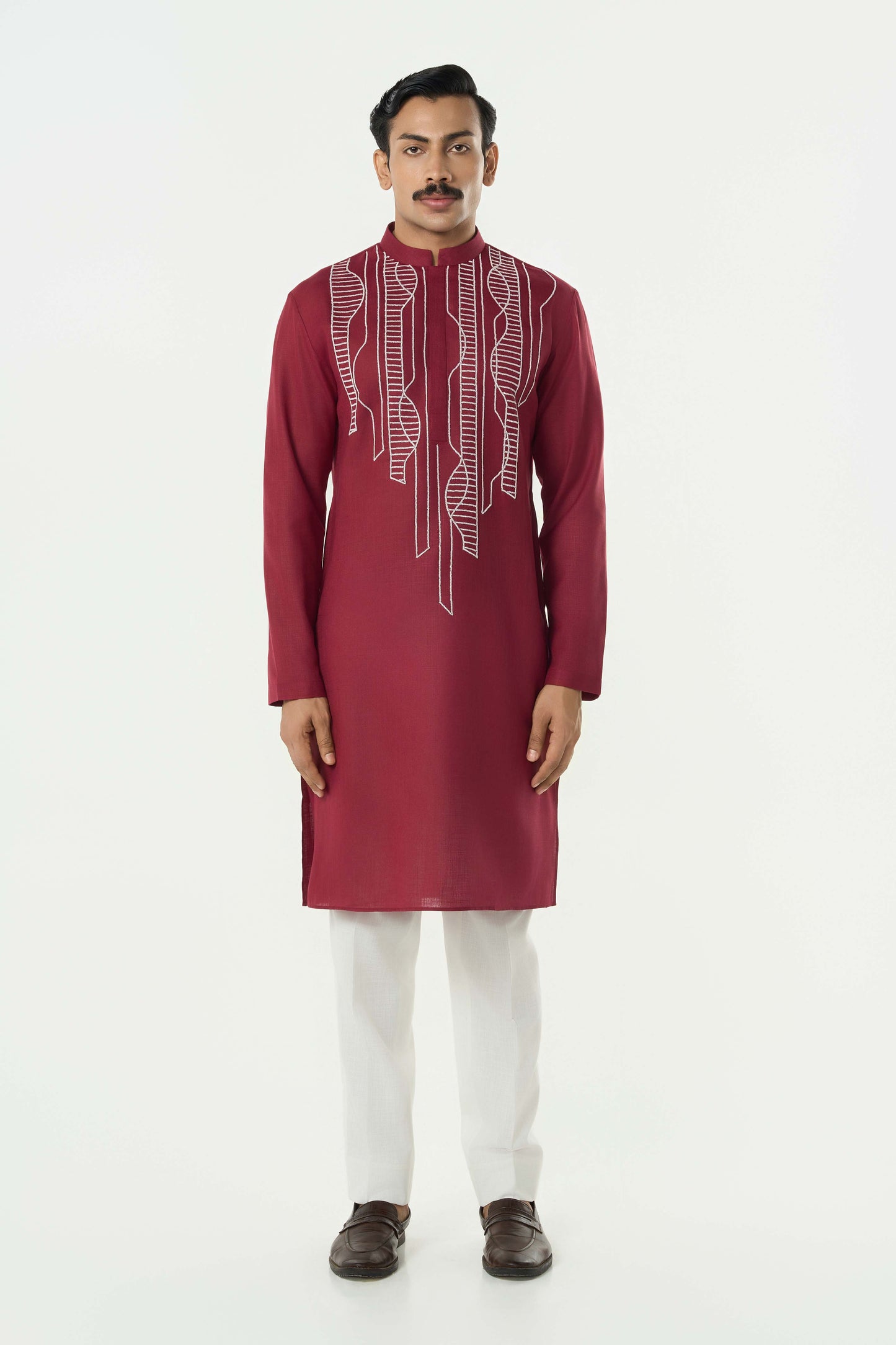 Grill Grid Kurta - Maroon