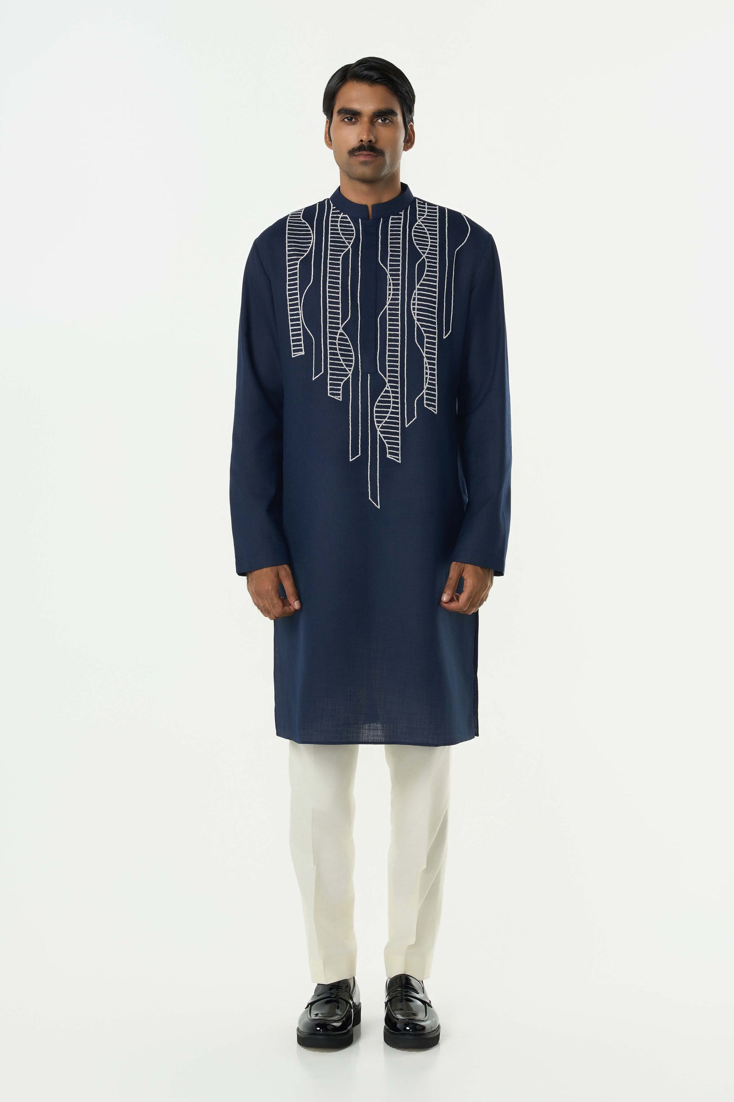 Grill Grid Kurta - Navy Blue