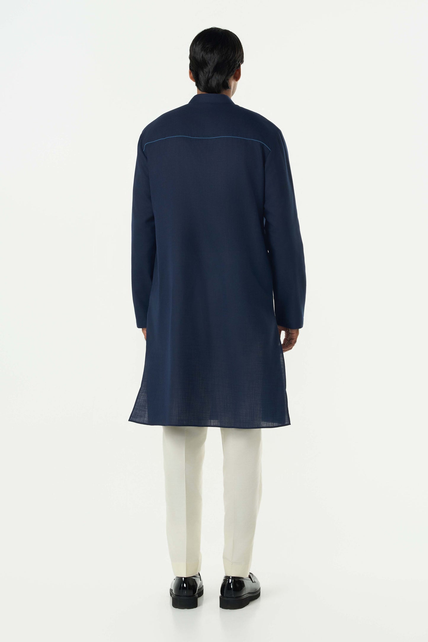 Grill Grid Kurta - Navy Blue