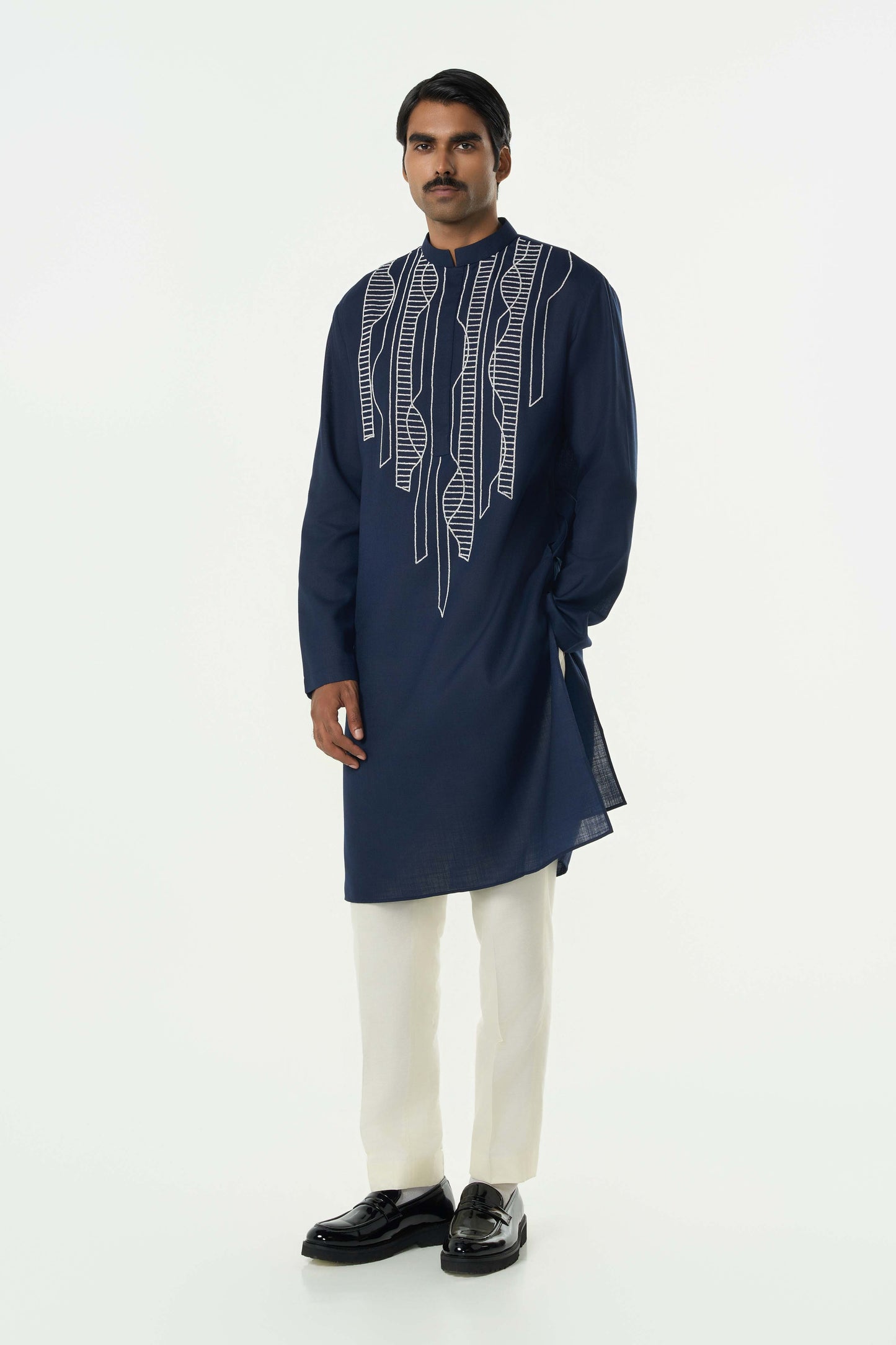 Grill Grid Kurta - Navy Blue