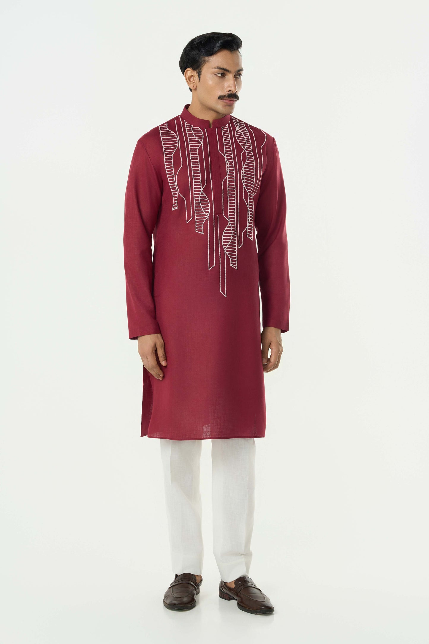 Grill Grid Kurta - Maroon