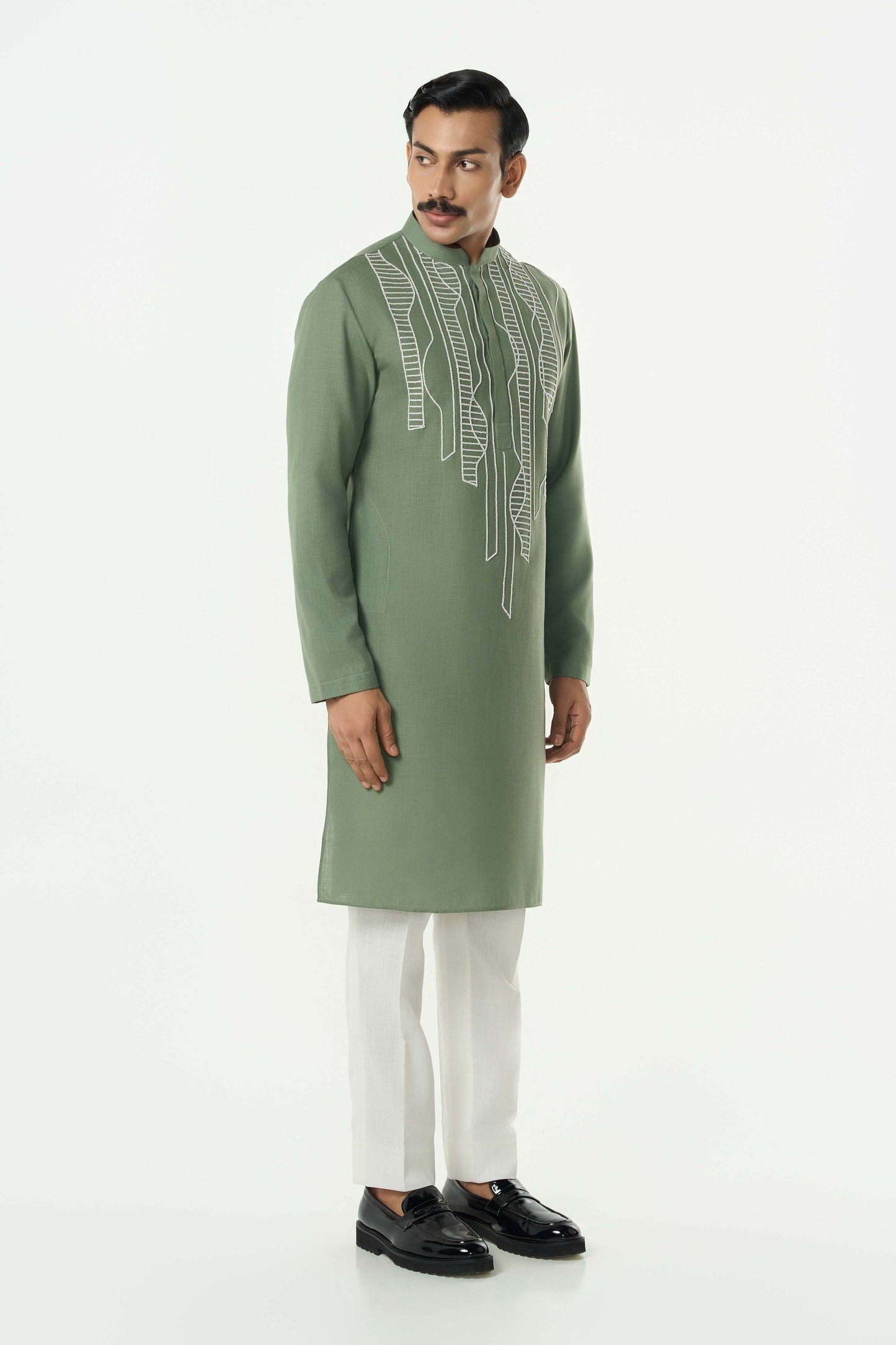 Grill Grid Kurta - Sage Green