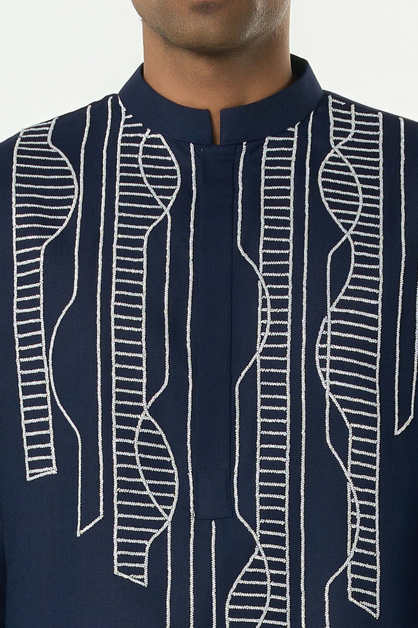 Grill Grid Kurta - Navy Blue