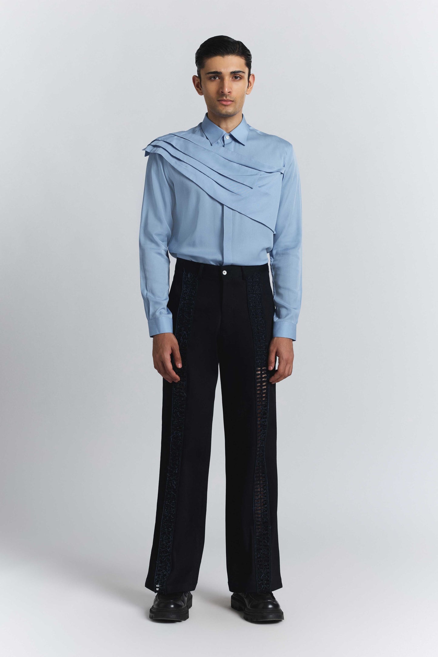 Laser-Cut Panel Denim Trouser