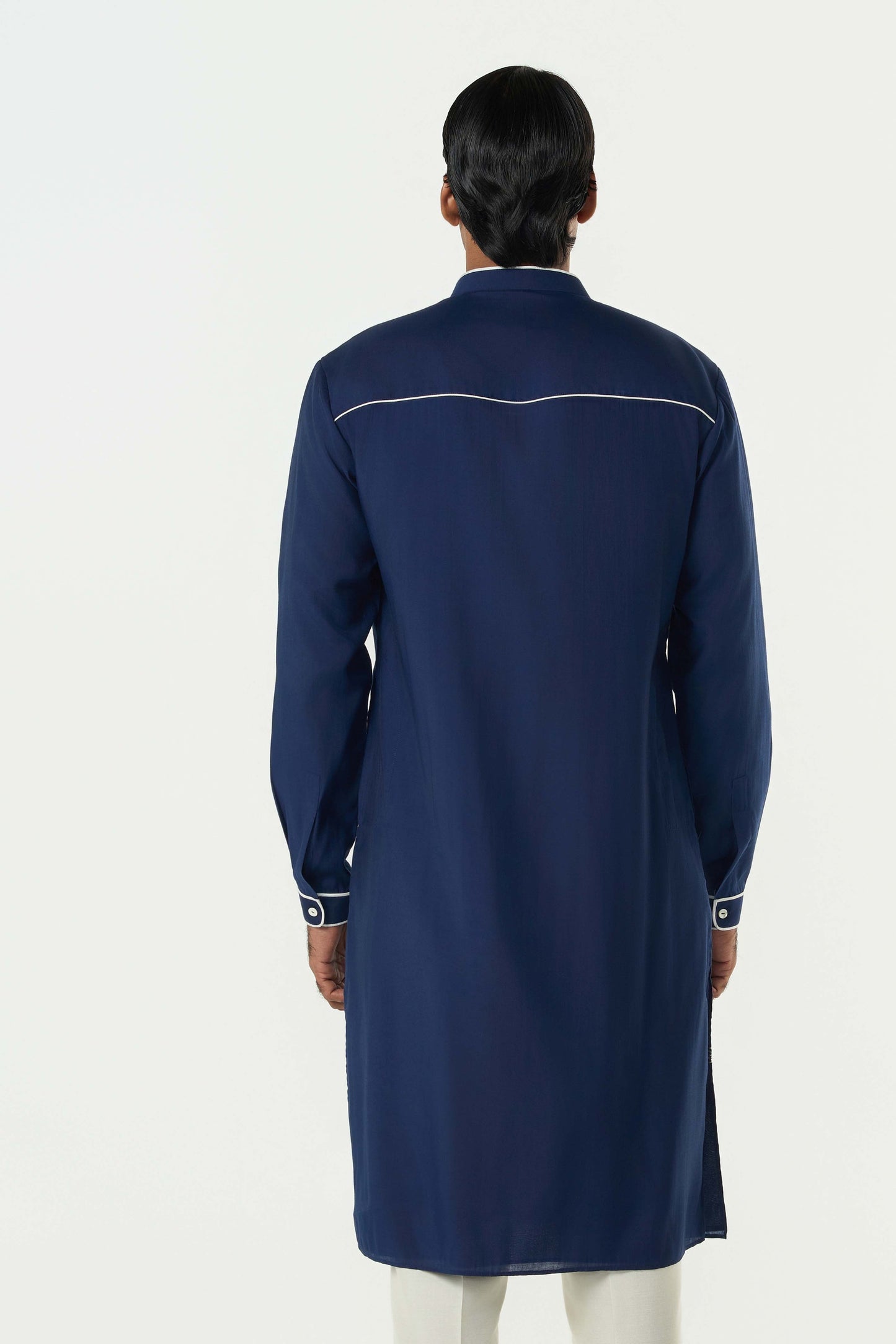 Meta Grid Kurta - Navy Blue