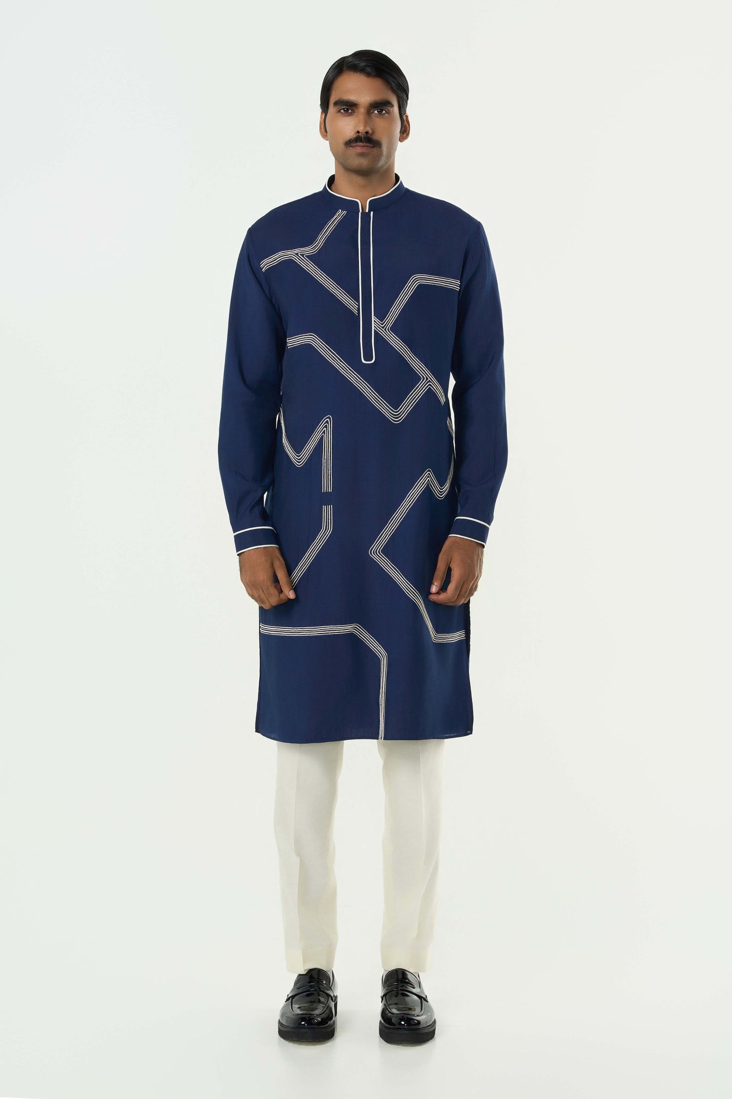Meta Grid Kurta - Navy Blue